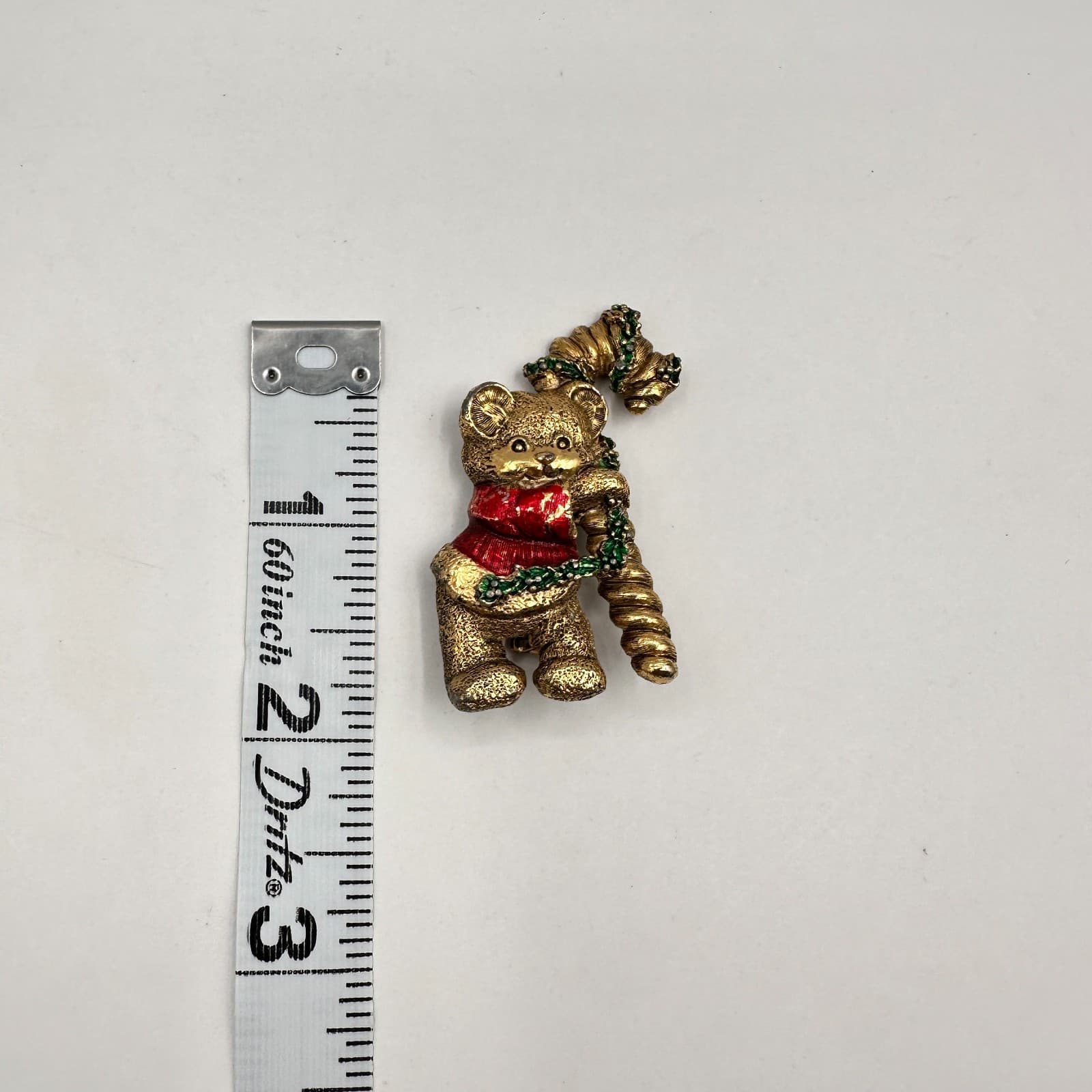 Vintage 90s Christmas Teddy Bear Brooch Pin Gold Tone Enamel Classic Jewelry - Thumbnail 7