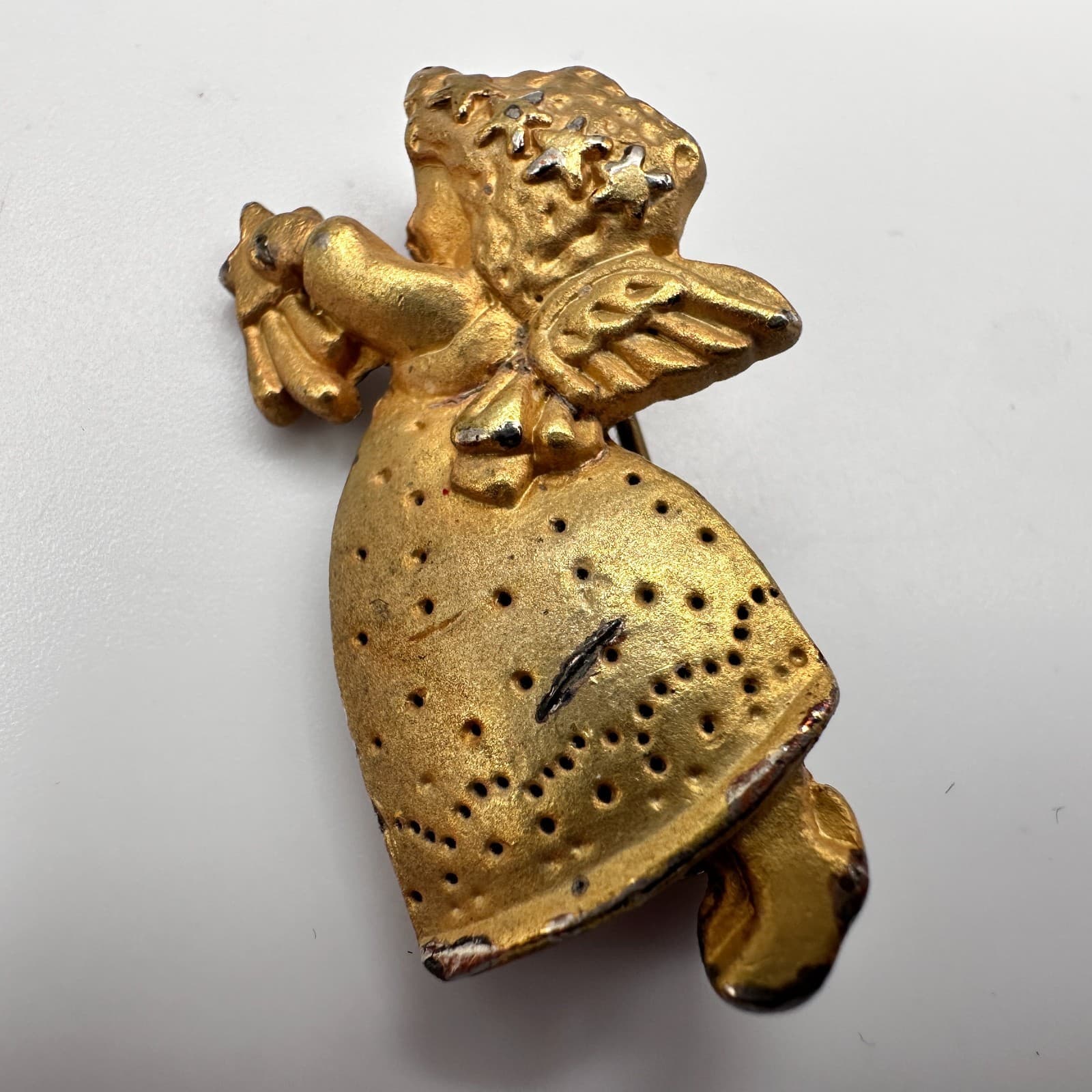 Vintage 80s Gold Tone Angel Brooch Pin Retro Women's Classic Fashion Jewelry - Thumbnail 4