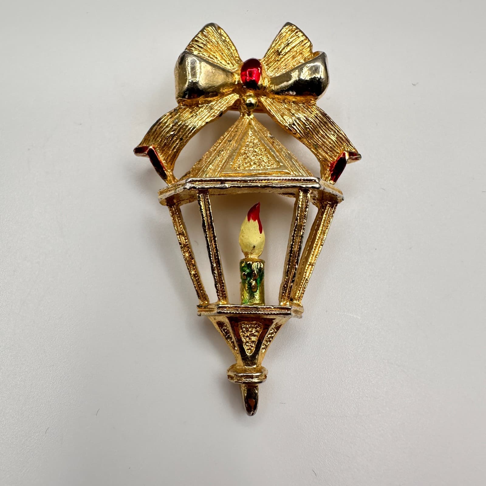 Vintage 80s 90s Gerry's Christmas Candle Lantern Brooch Pin Gold Tone Jewelry - Thumbnail 6
