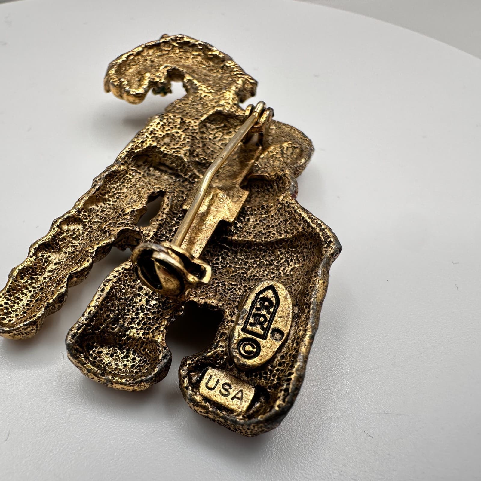 Vintage 90s Christmas Teddy Bear Brooch Pin Gold Tone Enamel Classic Jewelry - Thumbnail 6