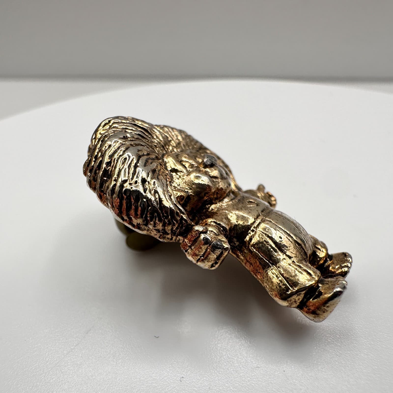 Vintage 70s Gold Tone Troll Doll Charm Pendant Pin Brooch Good Luck Gift Jewelry - Thumbnail 4