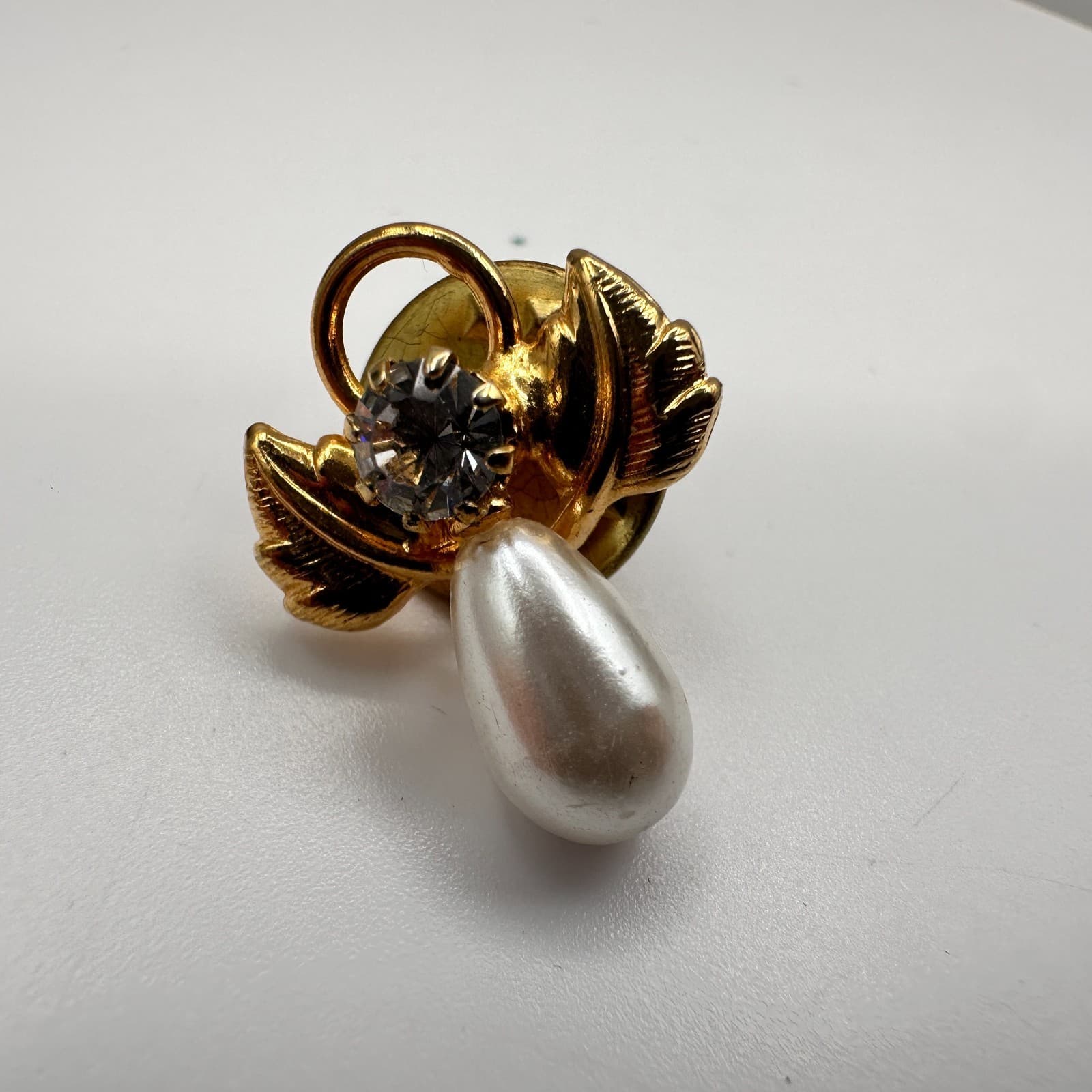 Vintage 90s Gold Tone Angel Cherub Brooch Pin Rhinestone Pearl Christmas Jewelry - Thumbnail 5