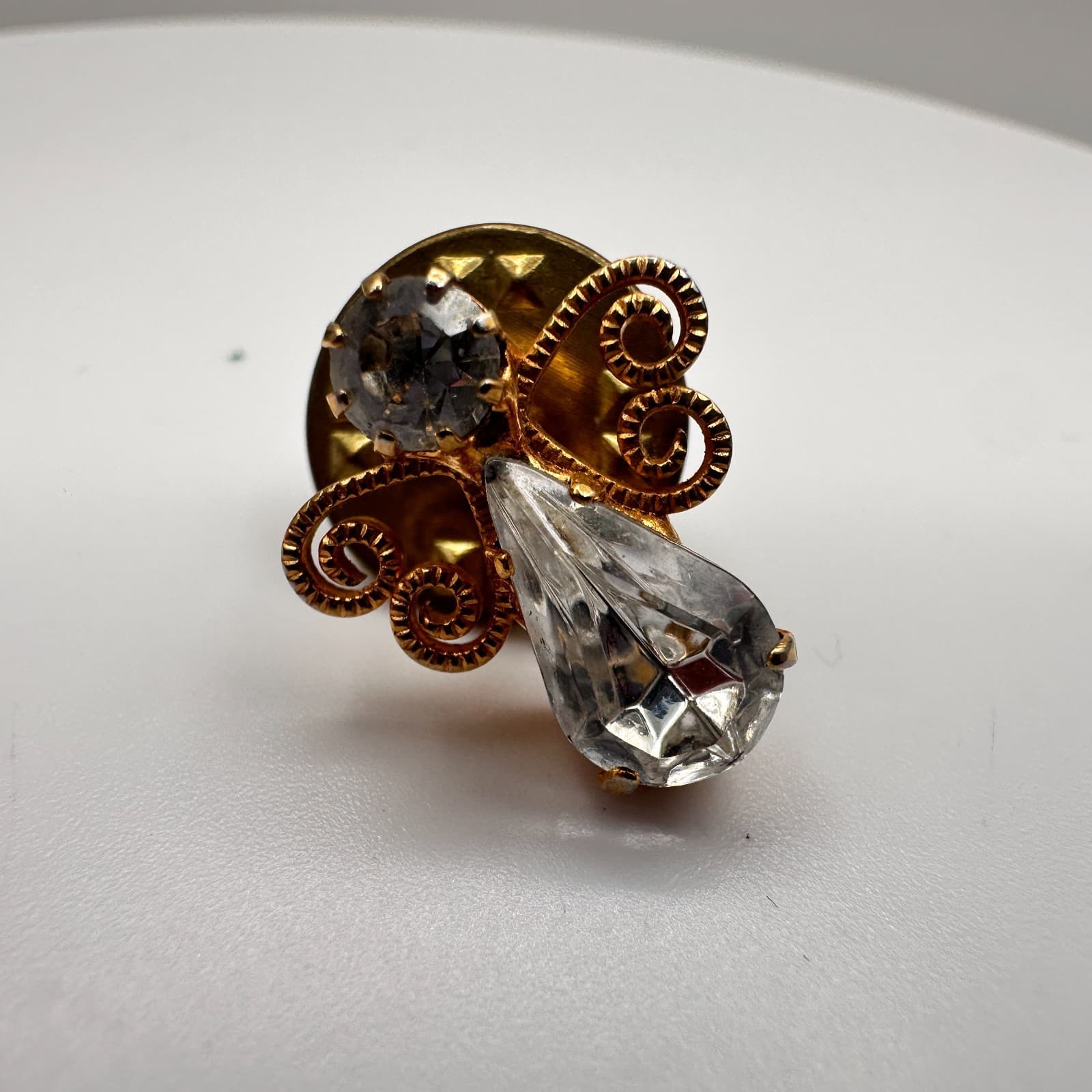 Vintage 90s Gold Tone Angel Cherub Brooch Pin Rhinestone Pearl Christmas Jewelry - Thumbnail 9