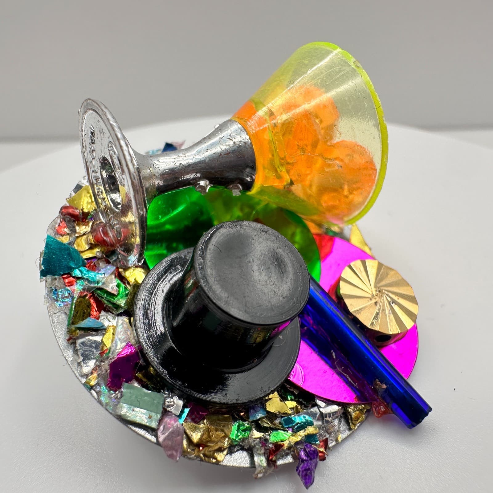 Vintage 90s Avant Garde Cocktail Martini Brooch Silver Tone Multi Colour Jewelry - Thumbnail 3