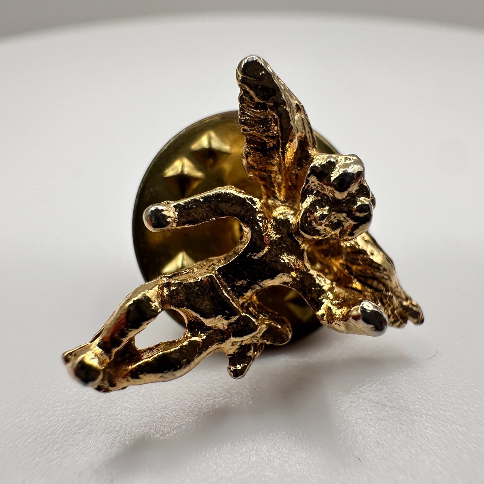 Vintage 90s Gold Tone Angel Cherub Brooch Pin Rhinestone Pearl Christmas Jewelry - Thumbnail 3