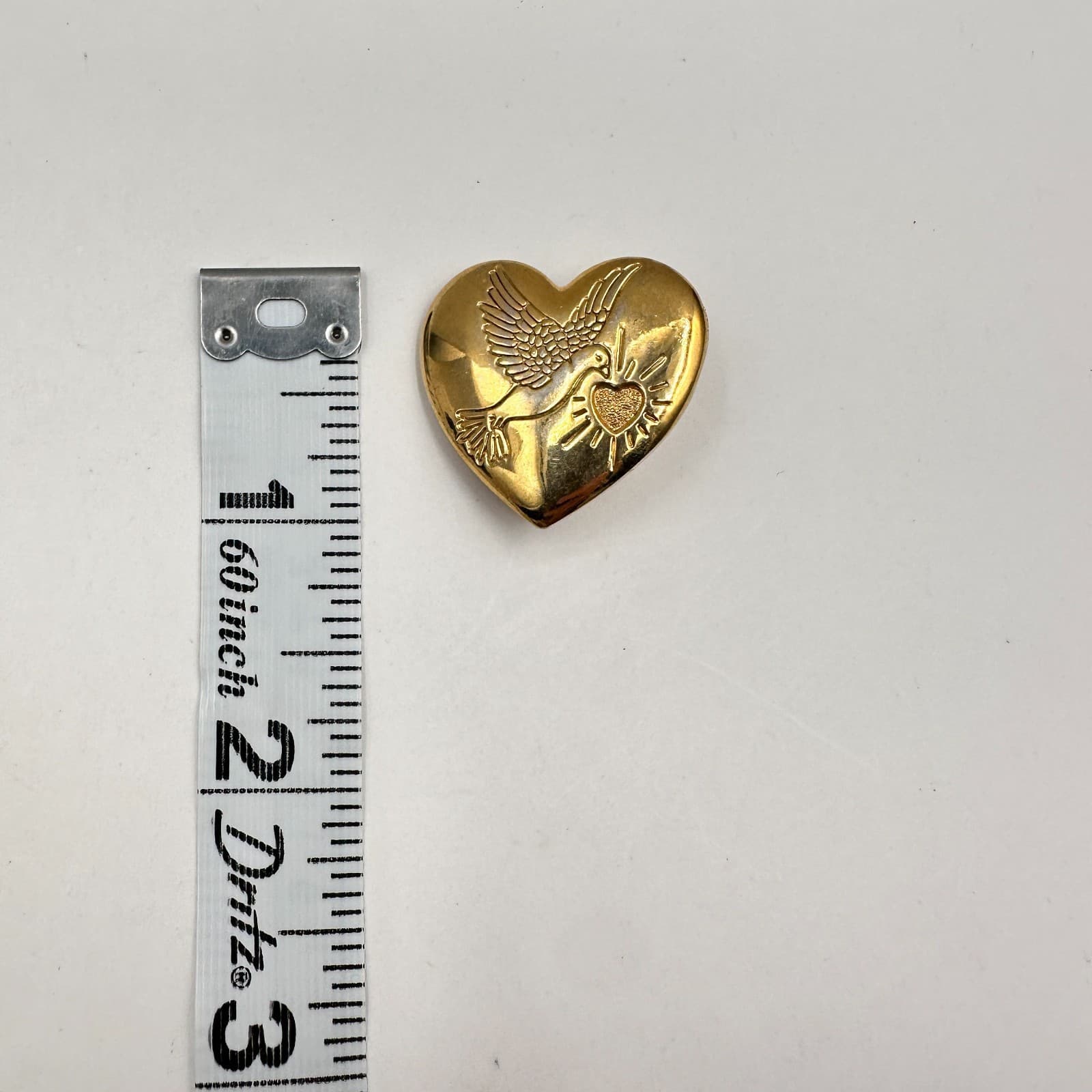 Vintage 80s Gold Tone Heart Dove Peace Pin Brooch Crystal Draw Bird Jewelry - Thumbnail 8