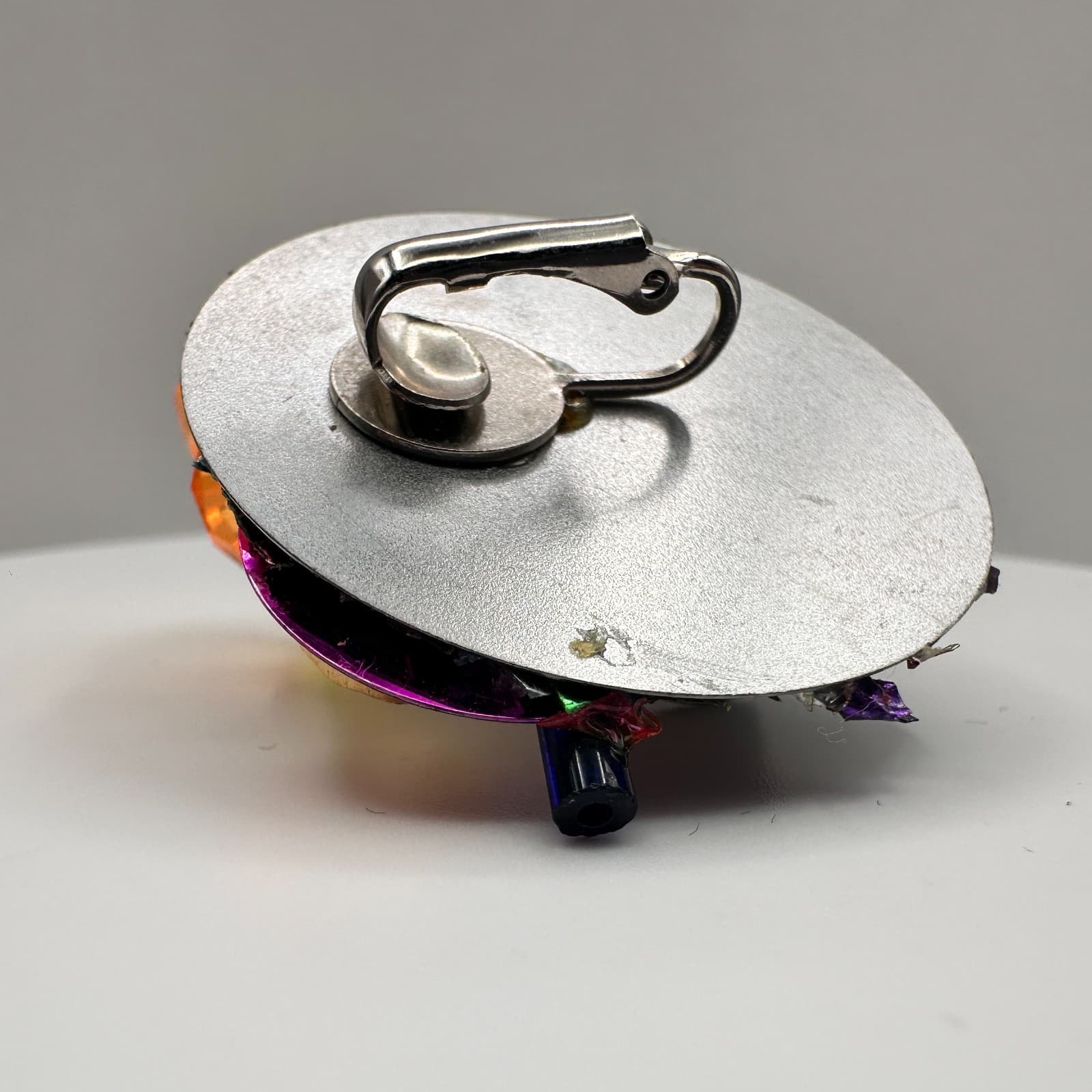 Vintage 90s Avant Garde Cocktail Martini Brooch Silver Tone Multi Colour Jewelry - Thumbnail 6