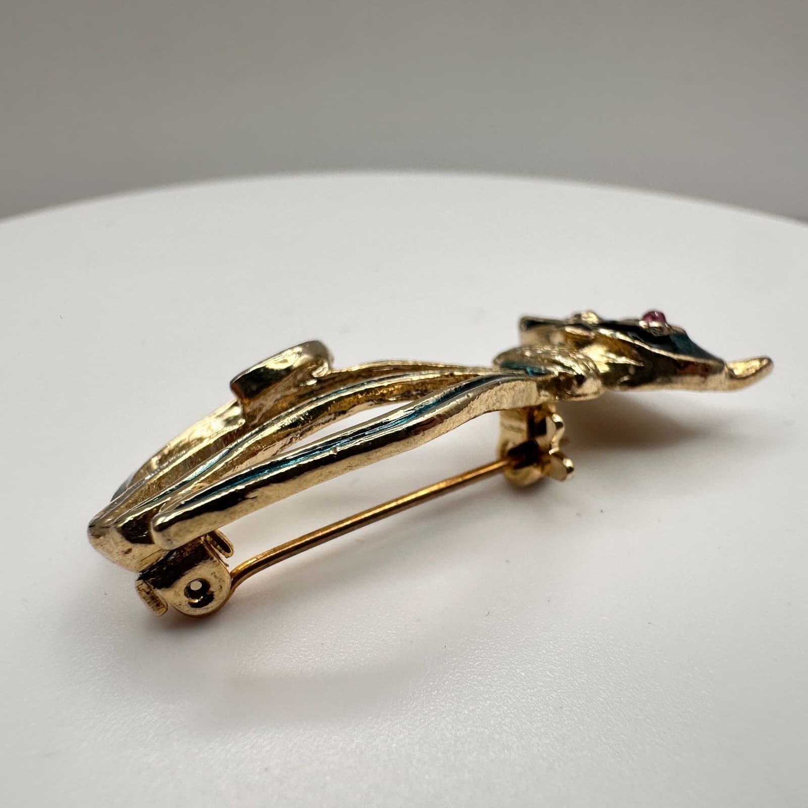 Vintage 80s Black Cat Brooch Gold Tone Red Ruby Eyes Century Modern Pin Jewelry - Thumbnail 5