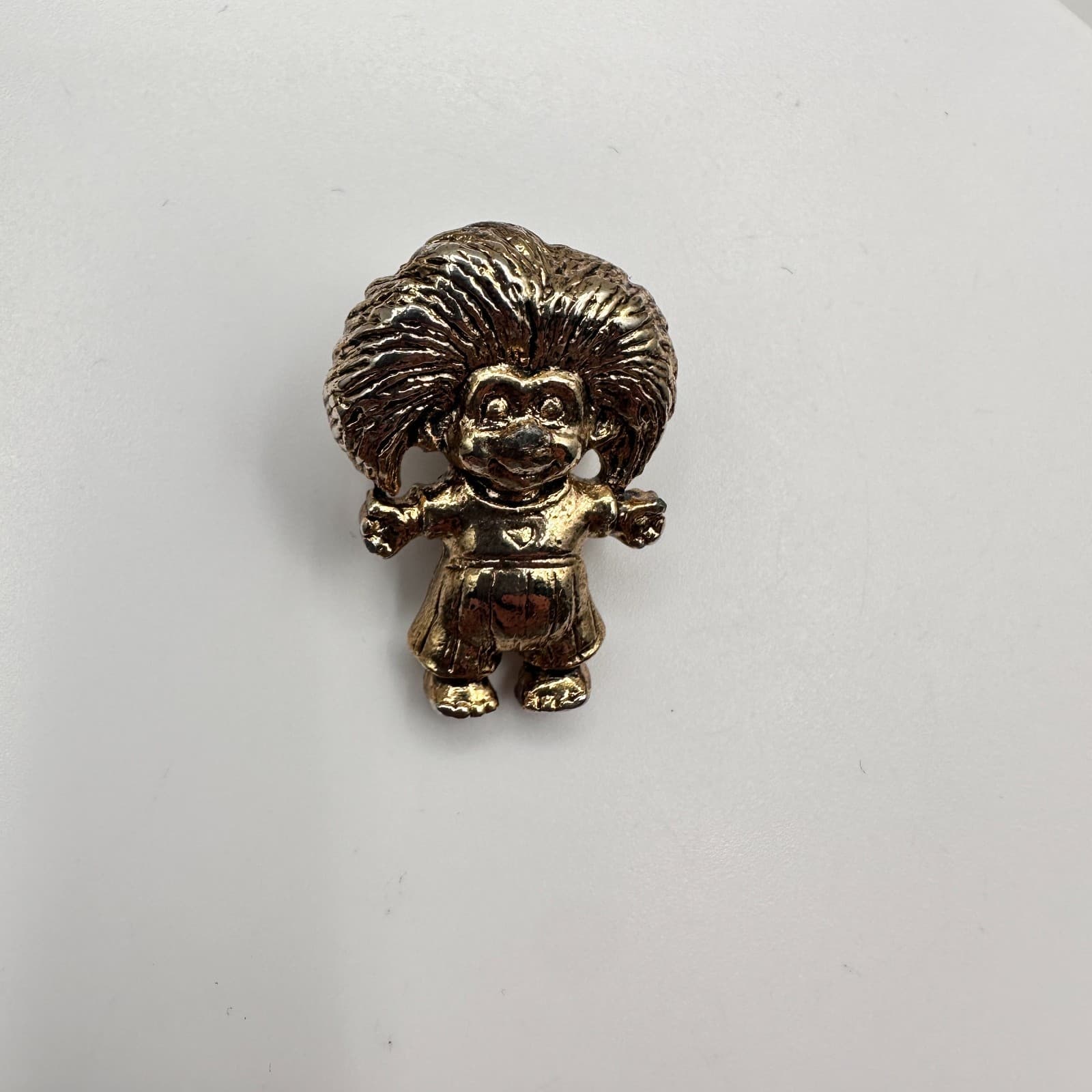Vintage 70s Gold Tone Troll Doll Charm Pendant Pin Brooch Good Luck Gift Jewelry - Thumbnail 2