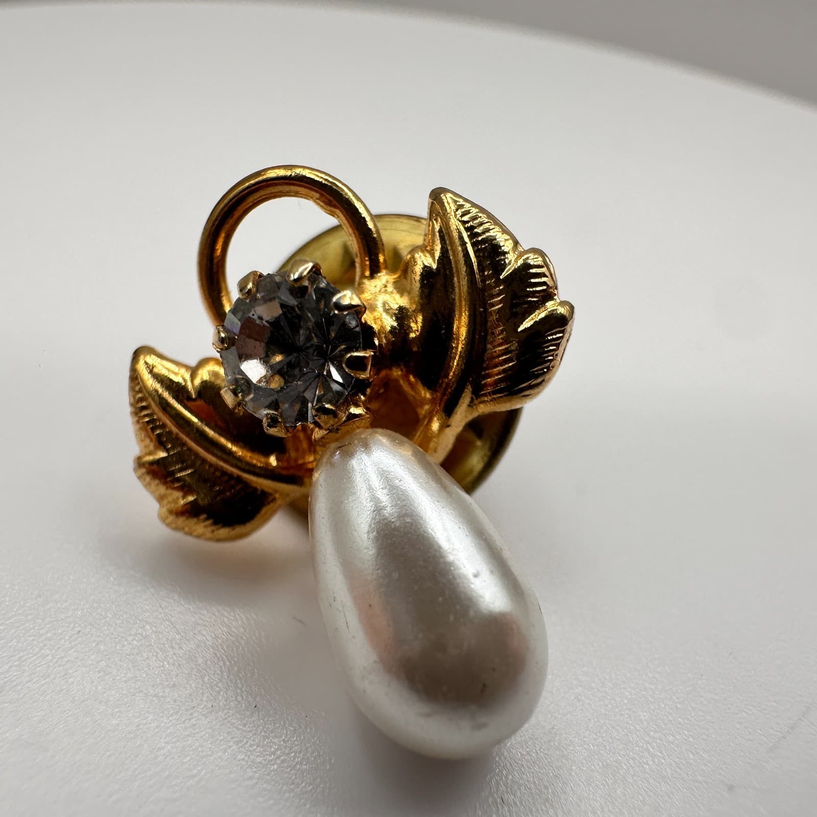 Vintage 90s Gold Tone Angel Cherub Brooch Pin Rhinestone Pearl Christmas Jewelry - Thumbnail 6