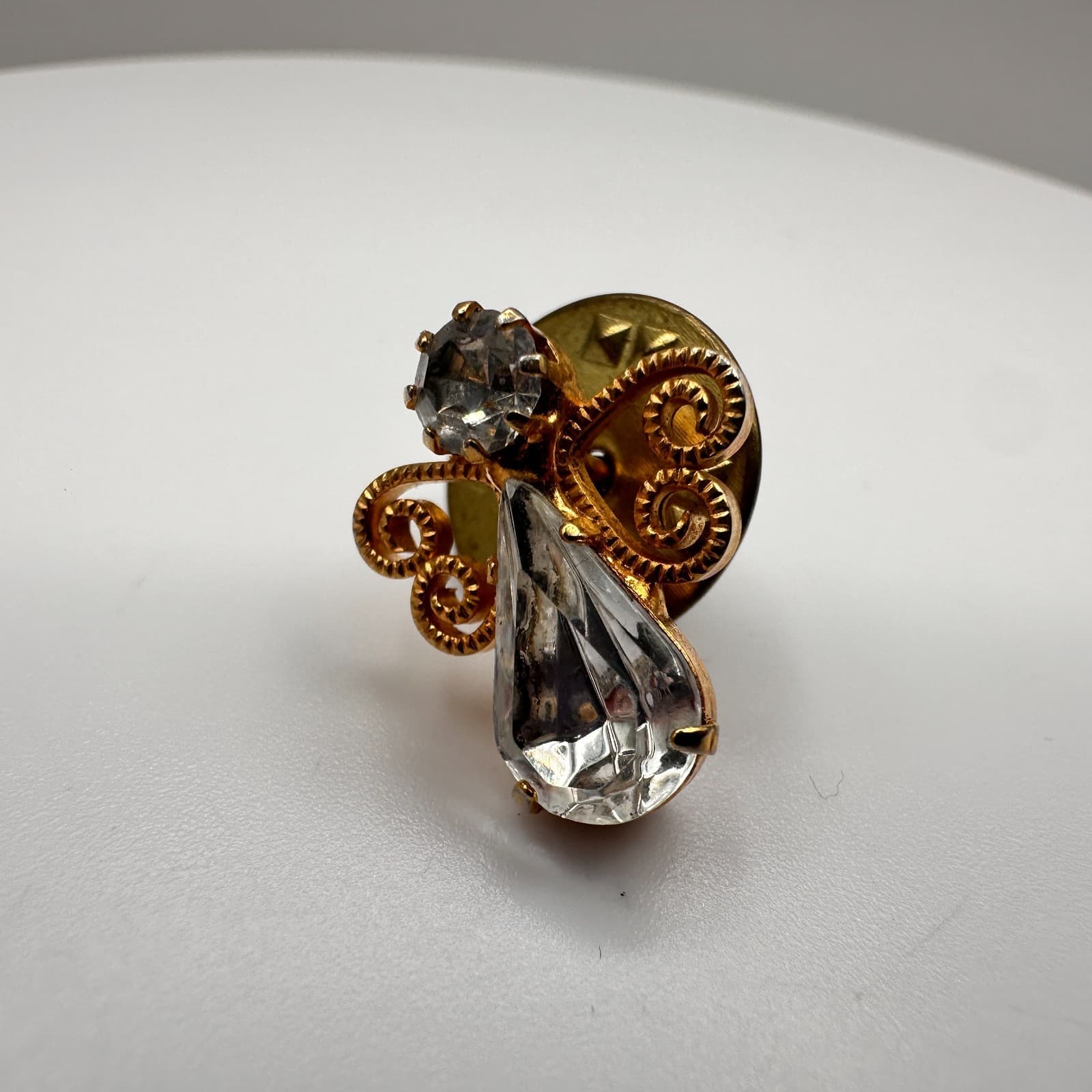 Vintage 90s Gold Tone Angel Cherub Brooch Pin Rhinestone Pearl Christmas Jewelry - Thumbnail 8