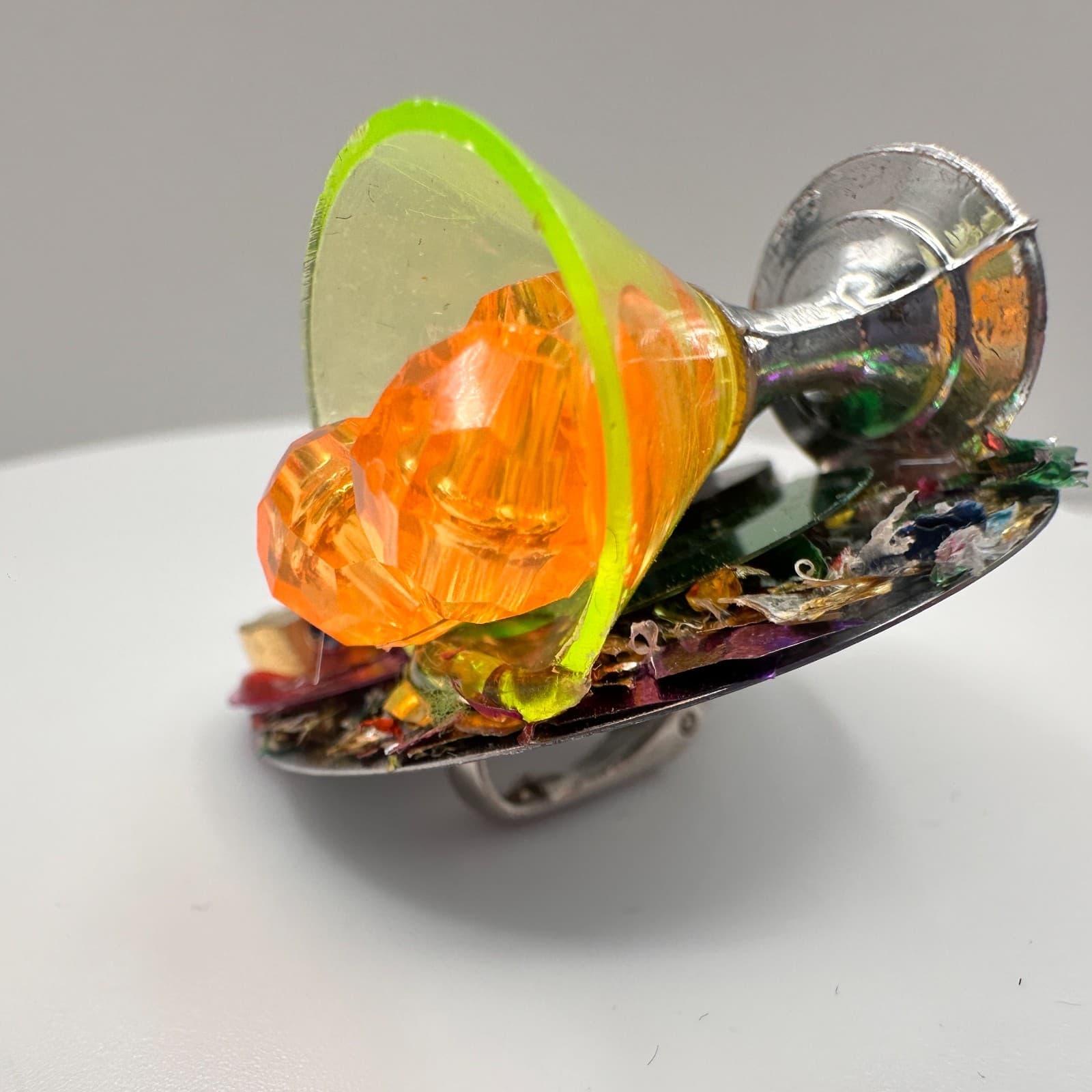 Vintage 90s Avant Garde Cocktail Martini Brooch Silver Tone Multi Colour Jewelry - Thumbnail 5