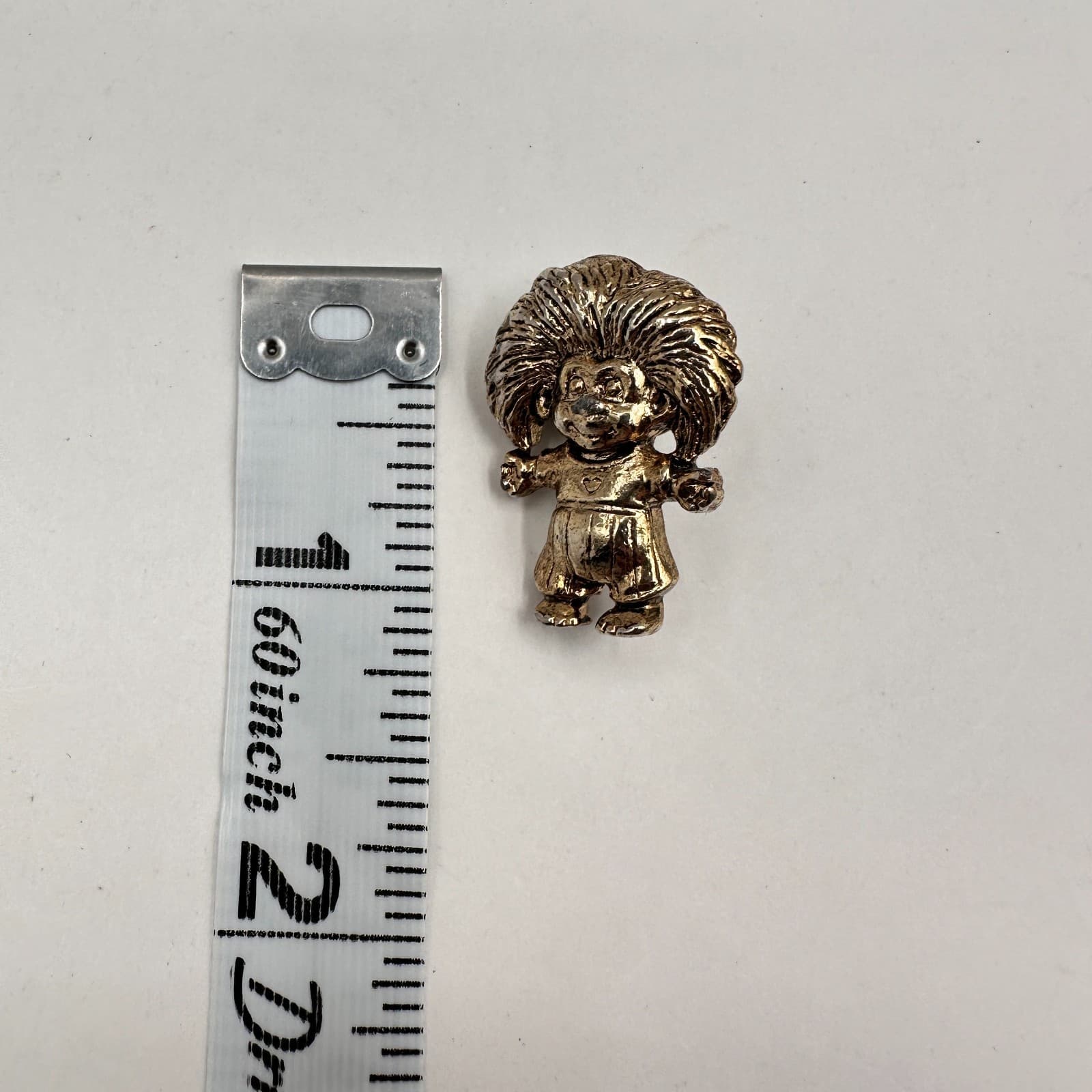 Vintage 70s Gold Tone Troll Doll Charm Pendant Pin Brooch Good Luck Gift Jewelry - Thumbnail 7