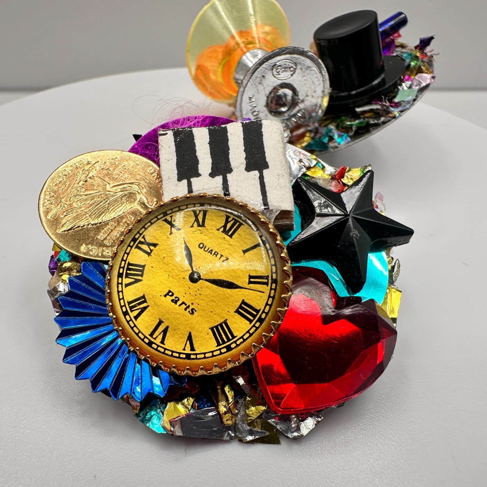 Vintage 90s Avant Garde Cocktail Martini Brooch Silver Tone Multi Colour Jewelry - Thumbnail 7