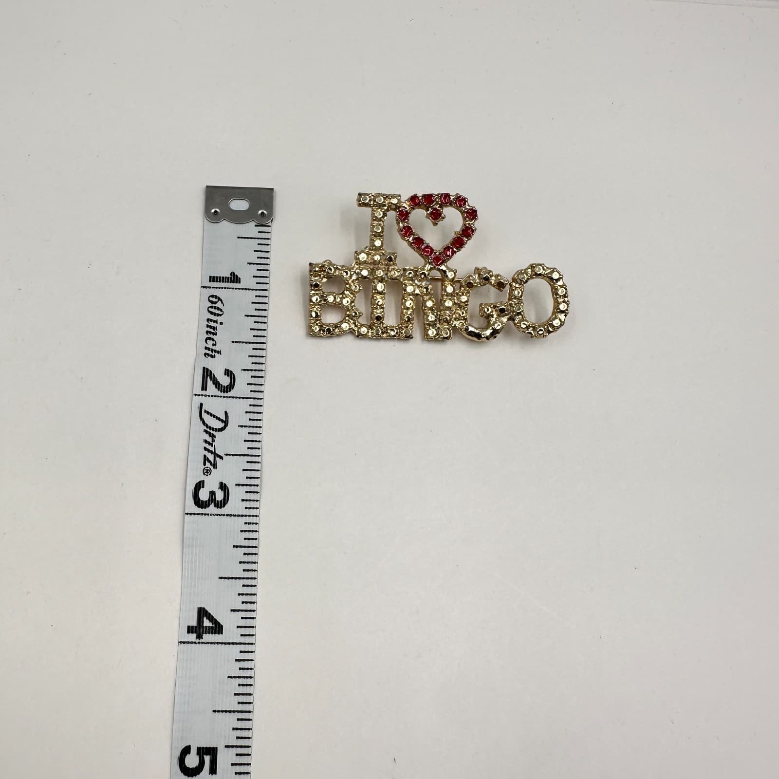 Vintage 80s "I Love Bingo" Heart Gold Tone Pin Brooch Red Rhinestone Jewelry - Thumbnail 7