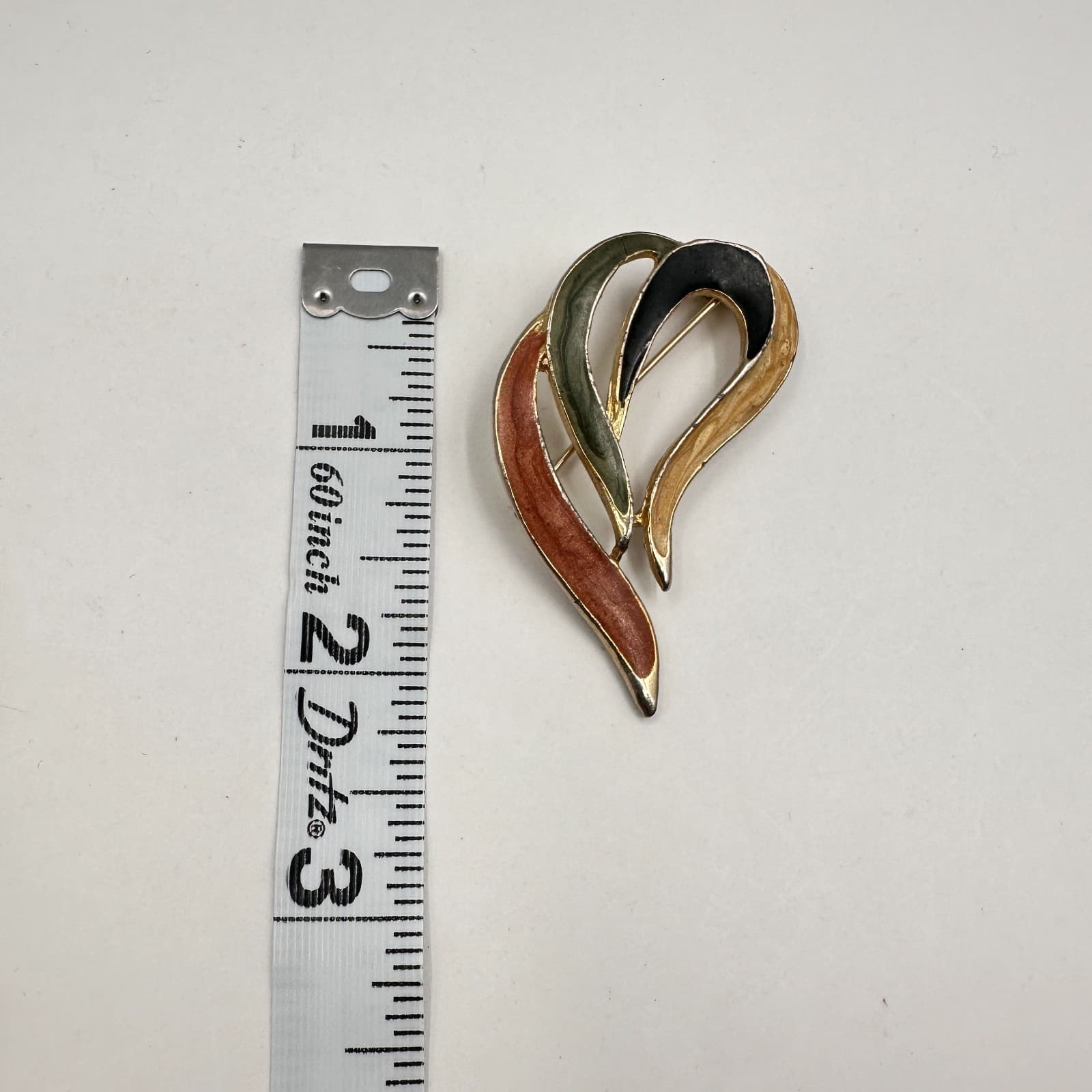 Vintage 80s Enamel Abstract Brooch Pin Brown Green Black Swirl Gold Tone Jewelry - Thumbnail 8