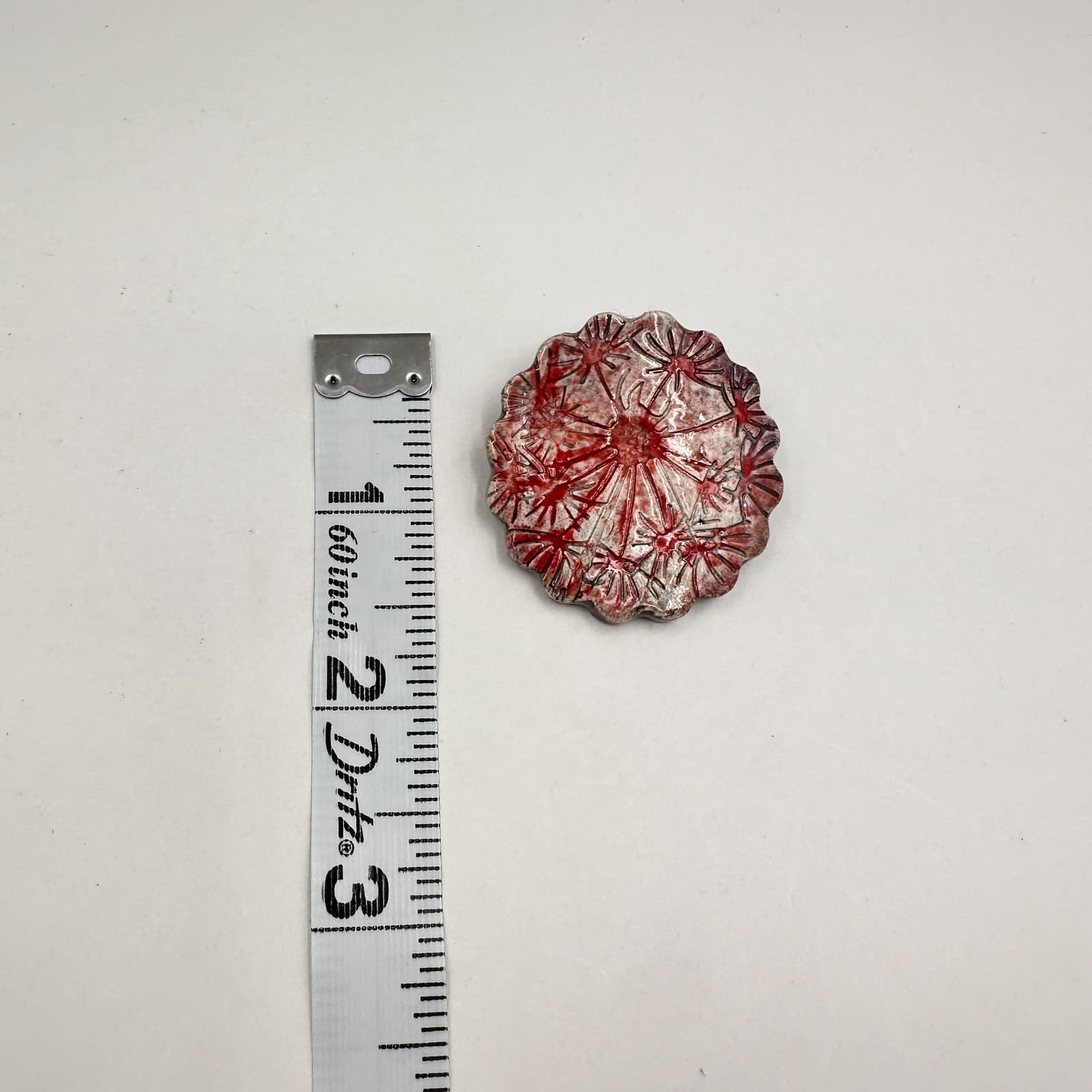 Vintage 80s Red White Ceramic Abstract Starburst Trinket Dish Pin Tray Jewelry - Thumbnail 7