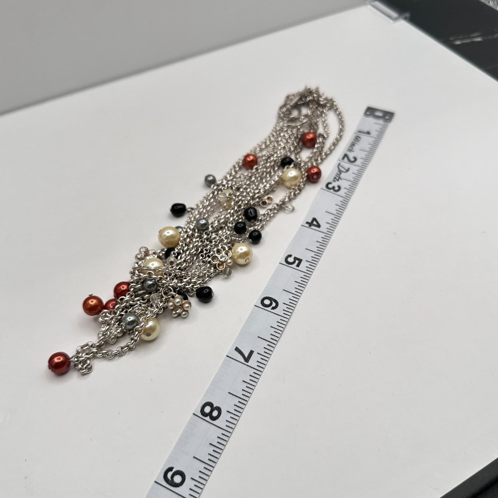 Vintage 90s Strands Pearl Beaded Necklace Statement Silver Tone Fashion Jewelry - Thumbnail 11