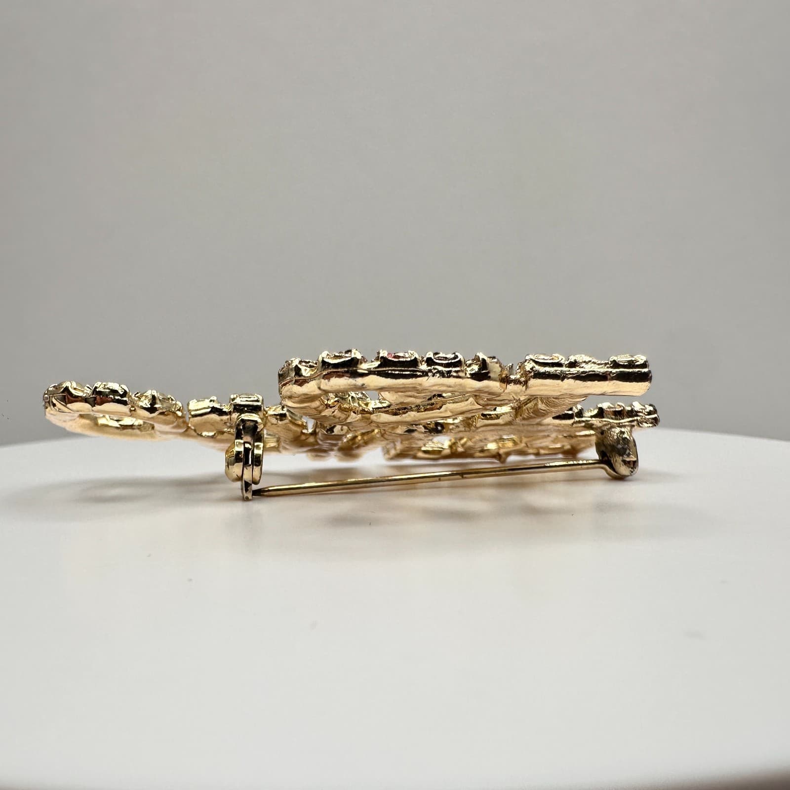 Vintage 80s "I Love Bingo" Heart Gold Tone Pin Brooch Red Rhinestone Jewelry - Thumbnail 4