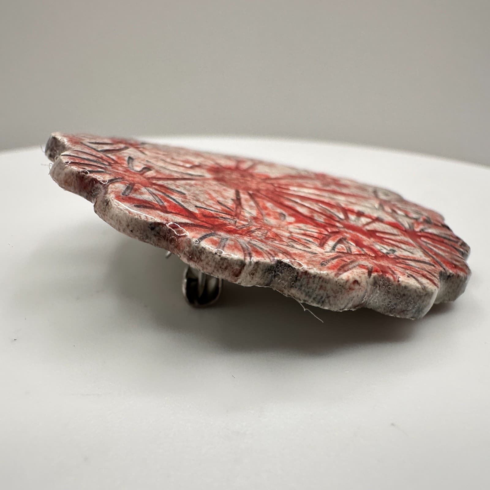 Vintage 80s Red White Ceramic Abstract Starburst Trinket Dish Pin Tray Jewelry - Thumbnail 4