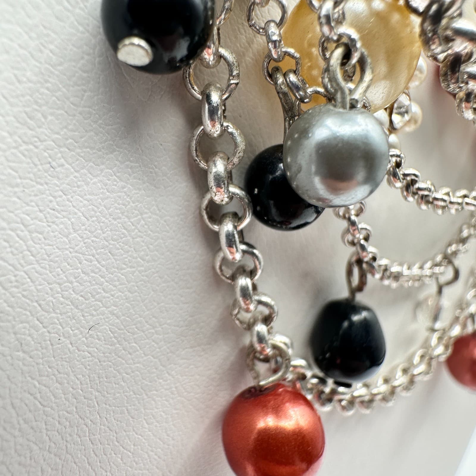 Vintage 90s Strands Pearl Beaded Necklace Statement Silver Tone Fashion Jewelry - Thumbnail 6