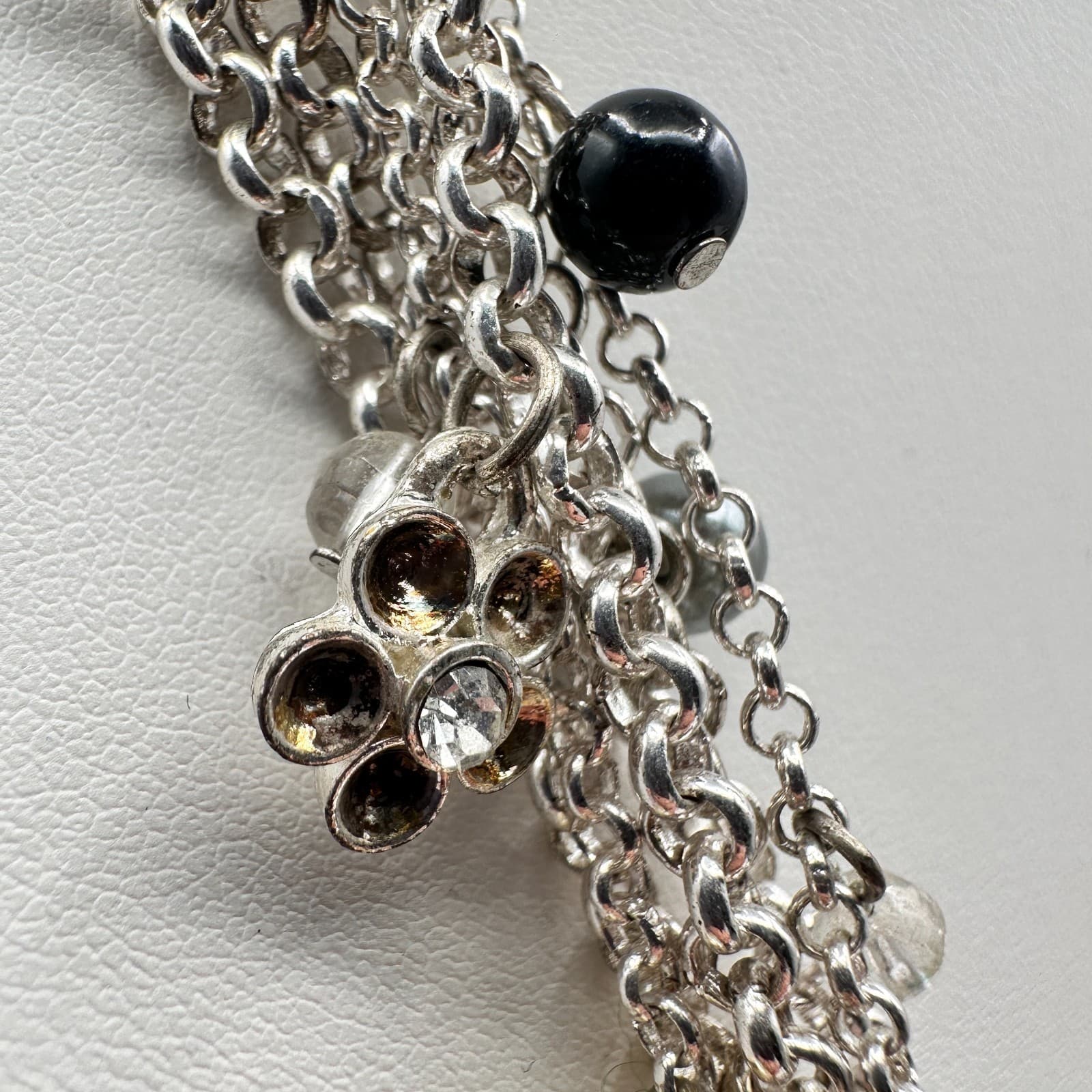 Vintage 90s Strands Pearl Beaded Necklace Statement Silver Tone Fashion Jewelry - Thumbnail 8