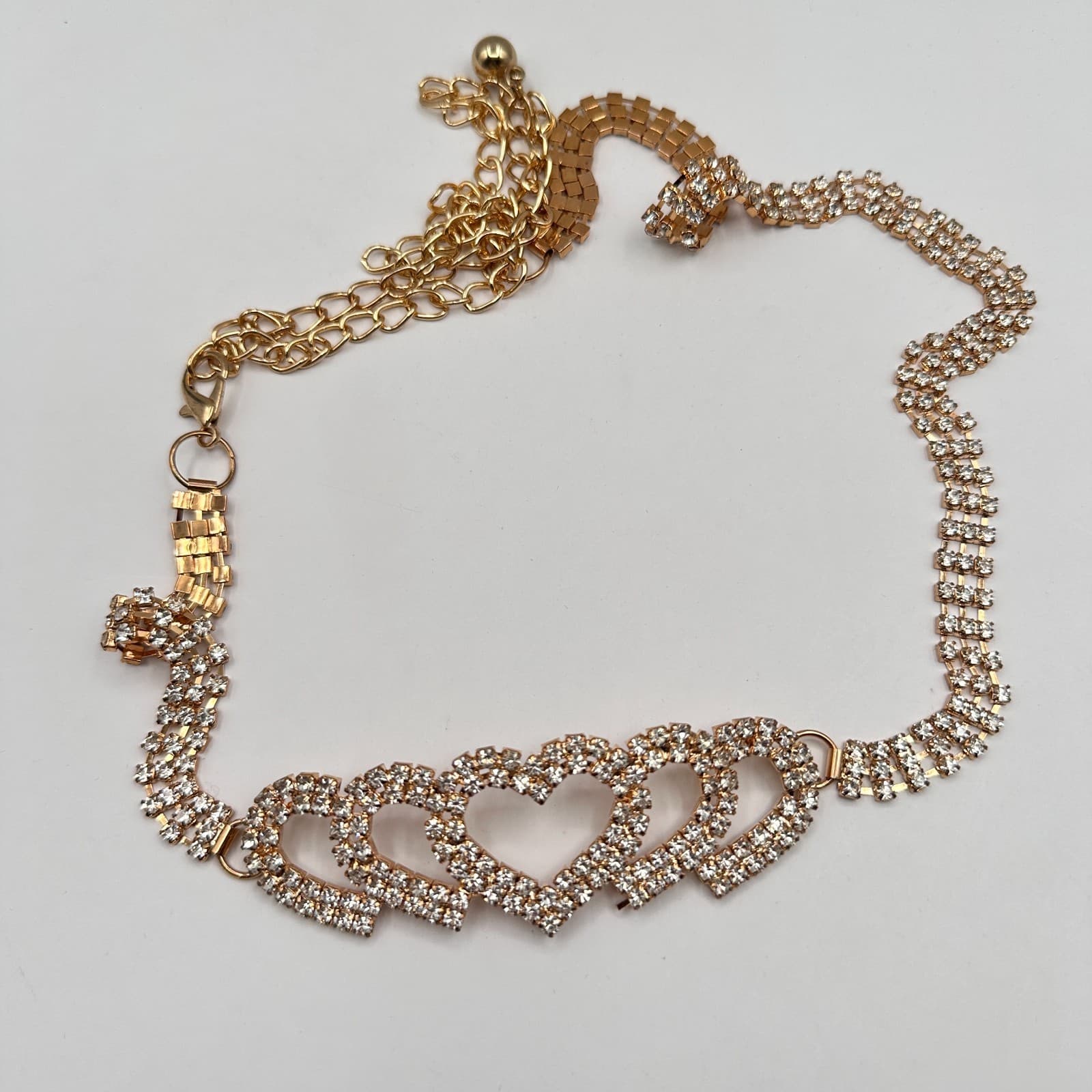 Vintage Y2K Gold Tone Clear Rhinestone Heart Belly Chain Woemn's Classic Jewelry - Image 1