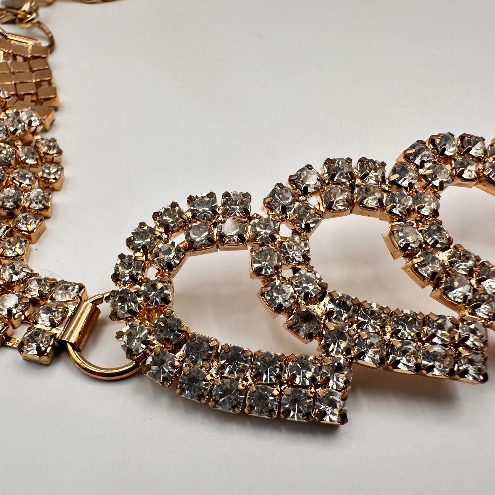 Vintage Y2K Gold Tone Clear Rhinestone Heart Belly Chain Woemn's Classic Jewelry - Thumbnail 2