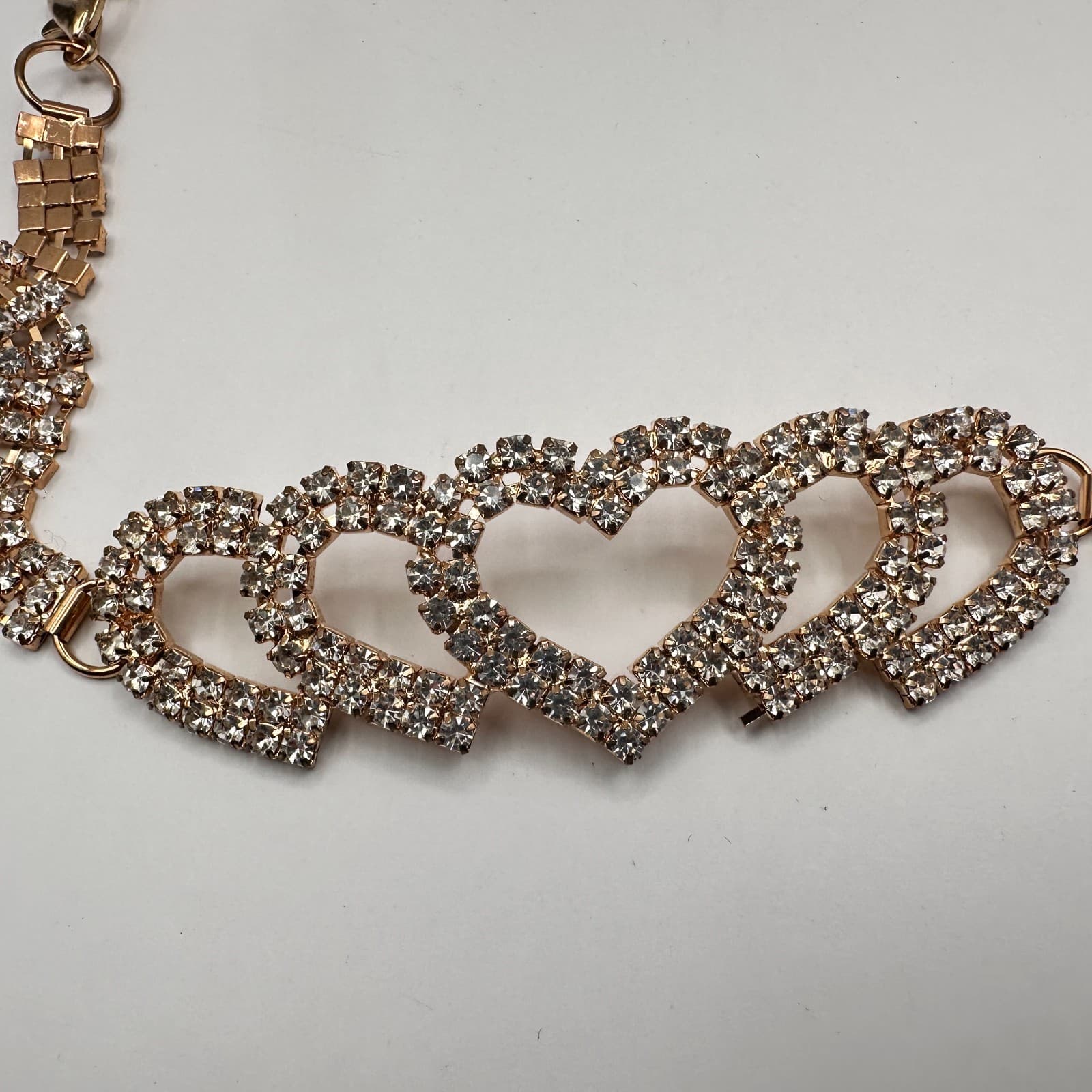 Vintage Y2K Gold Tone Clear Rhinestone Heart Belly Chain Woemn's Classic Jewelry - Thumbnail 4