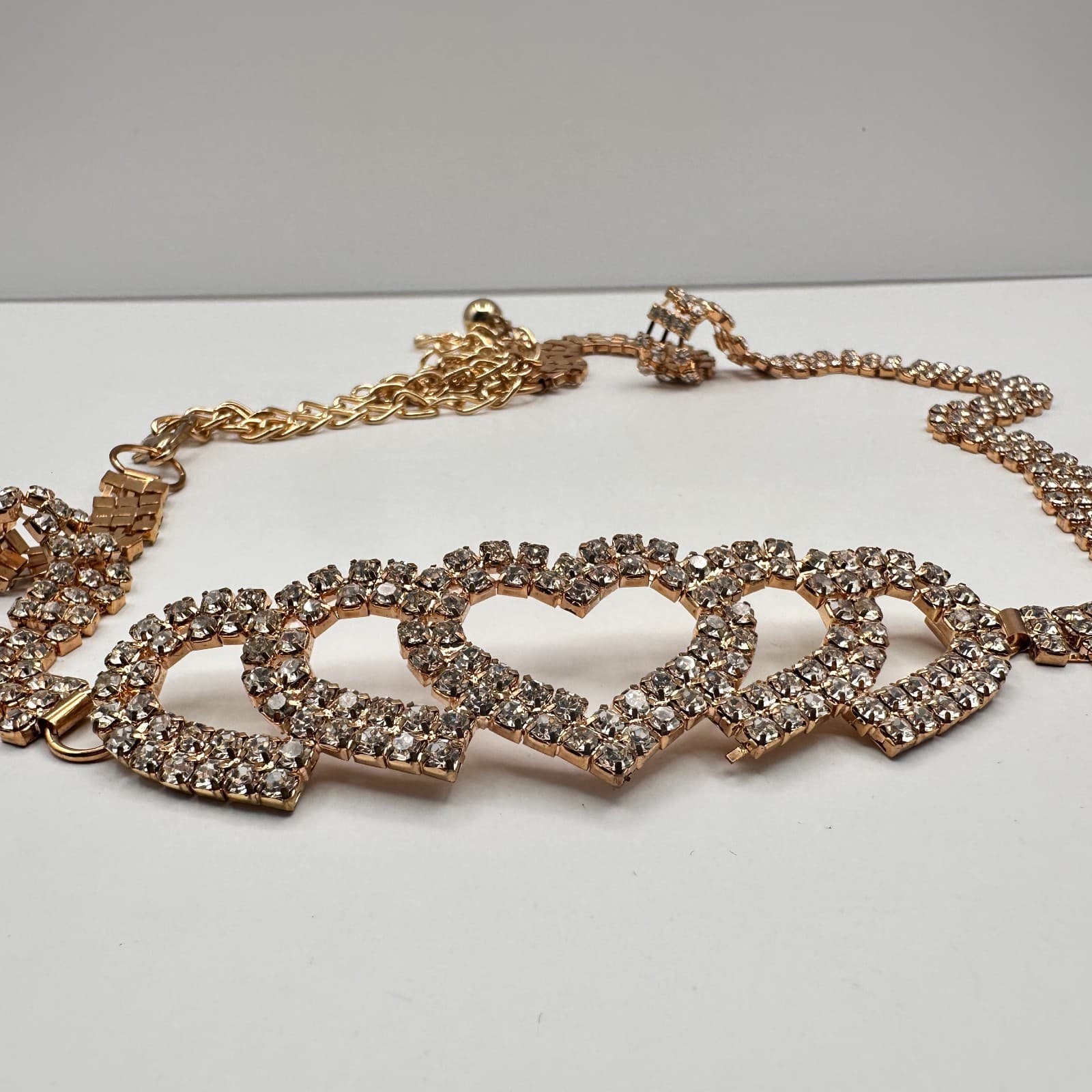 Vintage Y2K Gold Tone Clear Rhinestone Heart Belly Chain Woemn's Classic Jewelry - Thumbnail 6