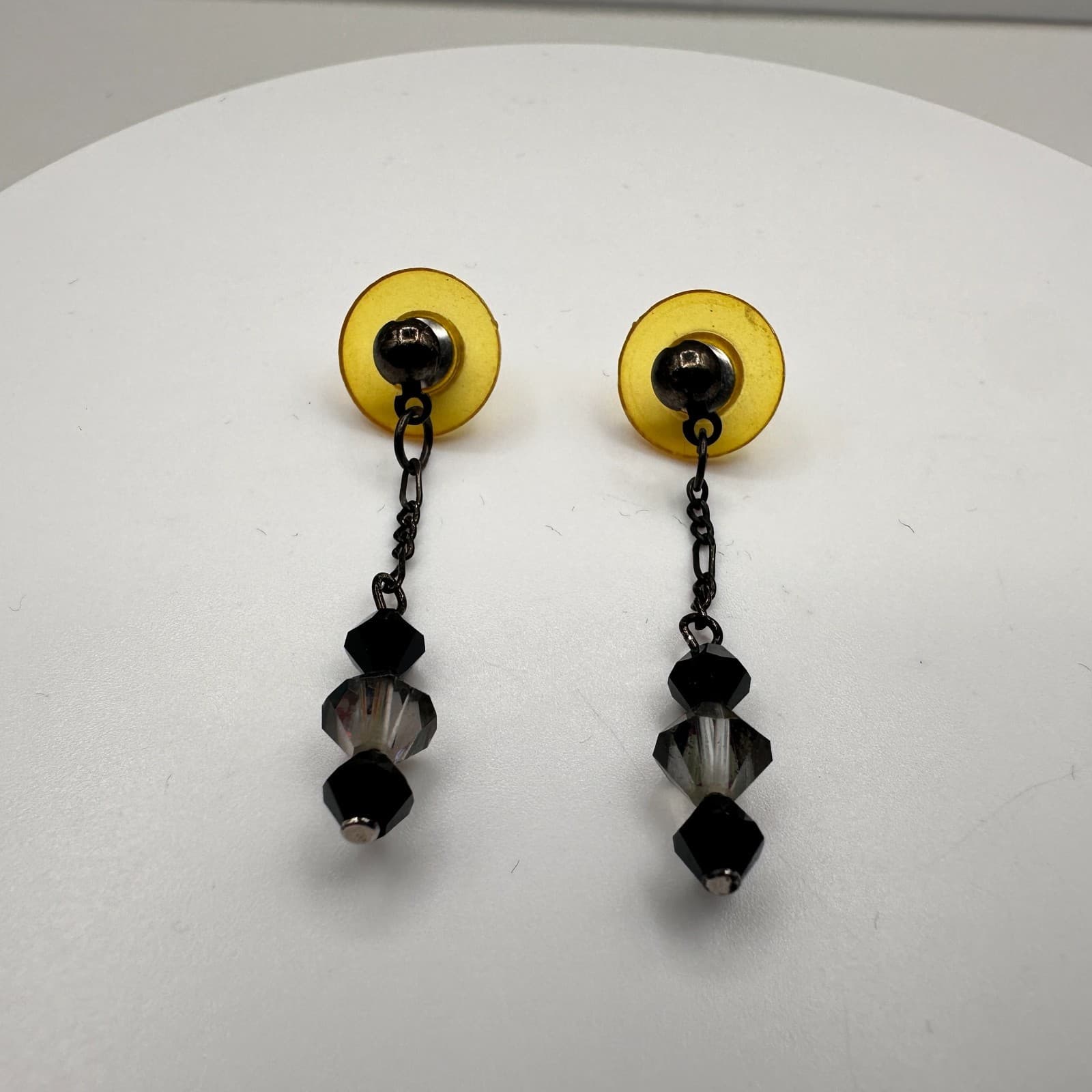 Vintage Y2K Black & Clear Crystal Dangle Earrings Women's Classic Jewelry - Image 1