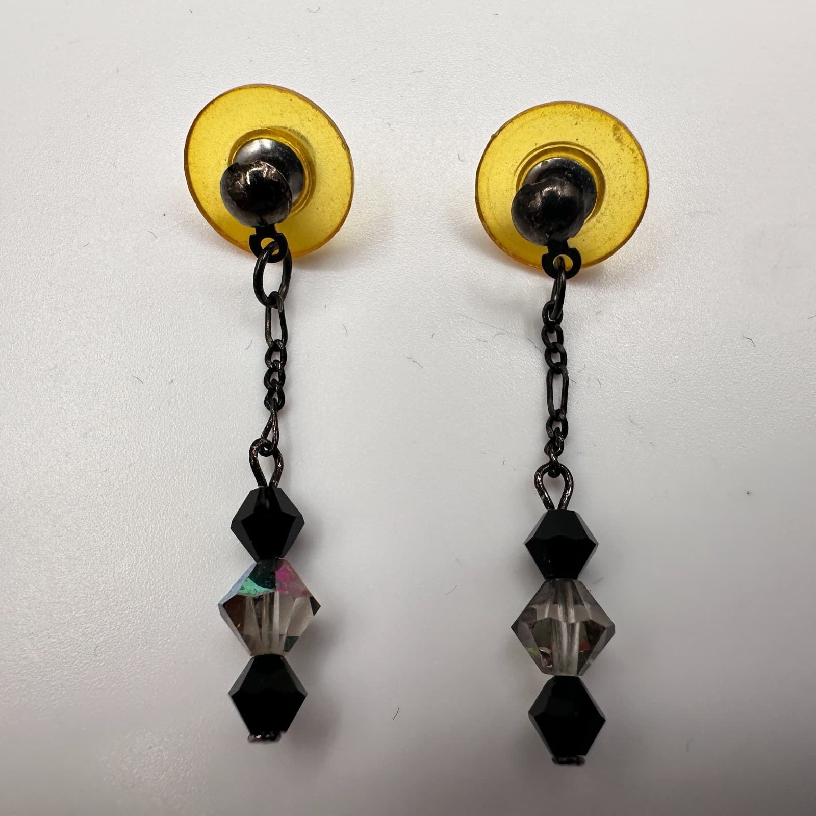 Vintage Y2K Black & Clear Crystal Dangle Earrings Women's Classic Jewelry - Thumbnail 2