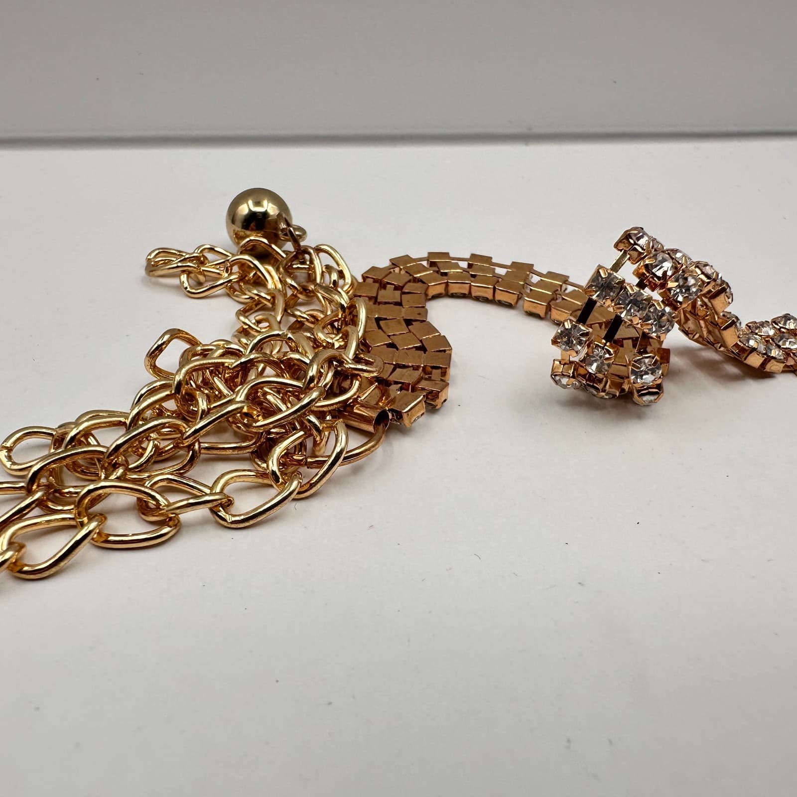 Vintage Y2K Gold Tone Clear Rhinestone Heart Belly Chain Woemn's Classic Jewelry - Thumbnail 7