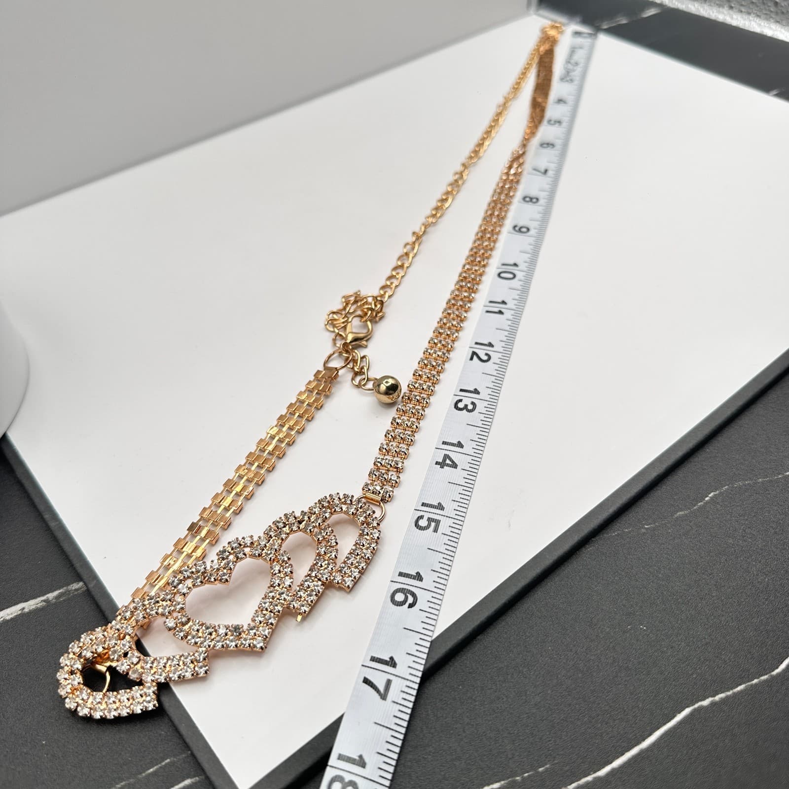 Vintage Y2K Gold Tone Clear Rhinestone Heart Belly Chain Woemn's Classic Jewelry - Thumbnail 9