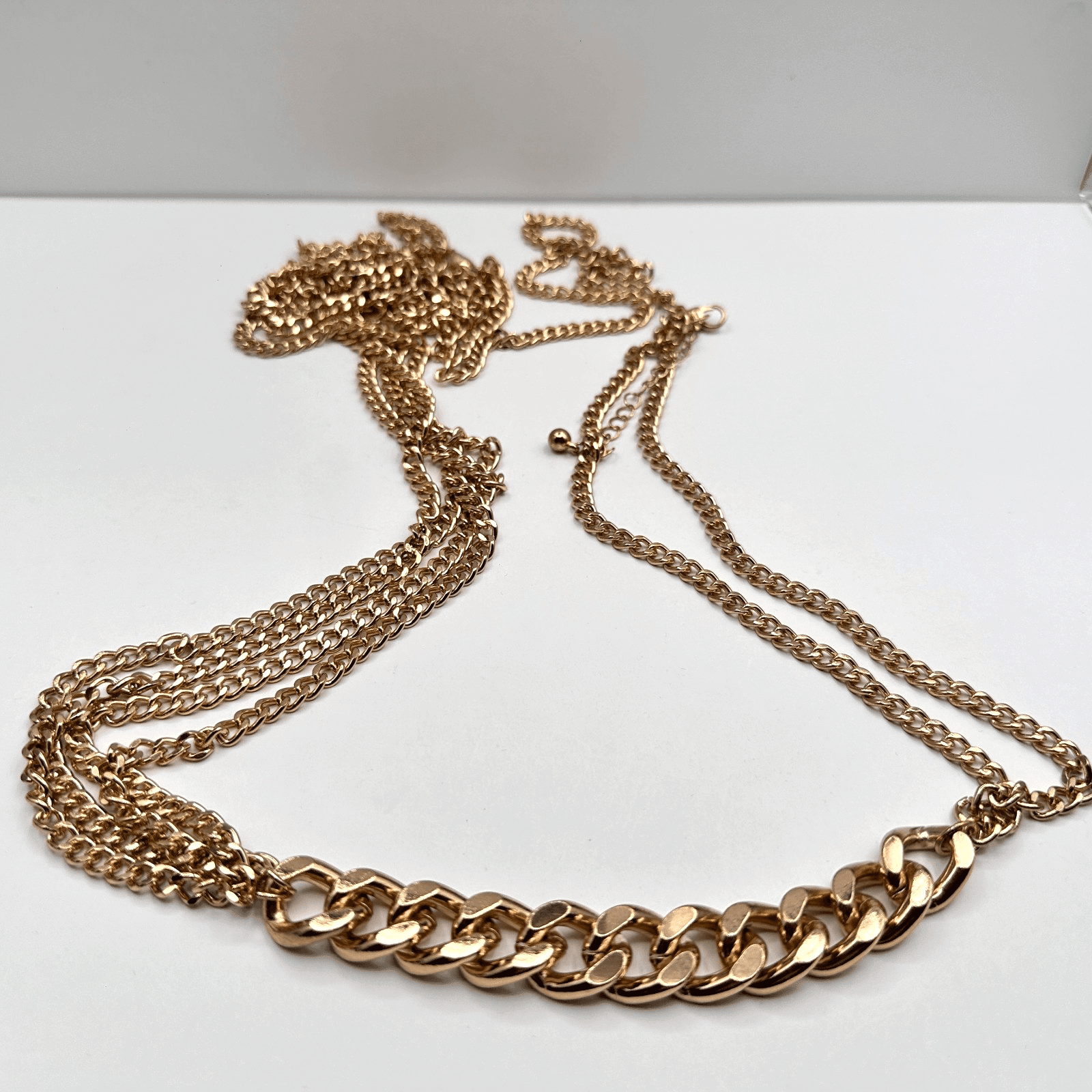 Vintage Y2K Chunky Gold Tone Belly Chain Multi-Layer Layered Statement Jewelry - Image 1