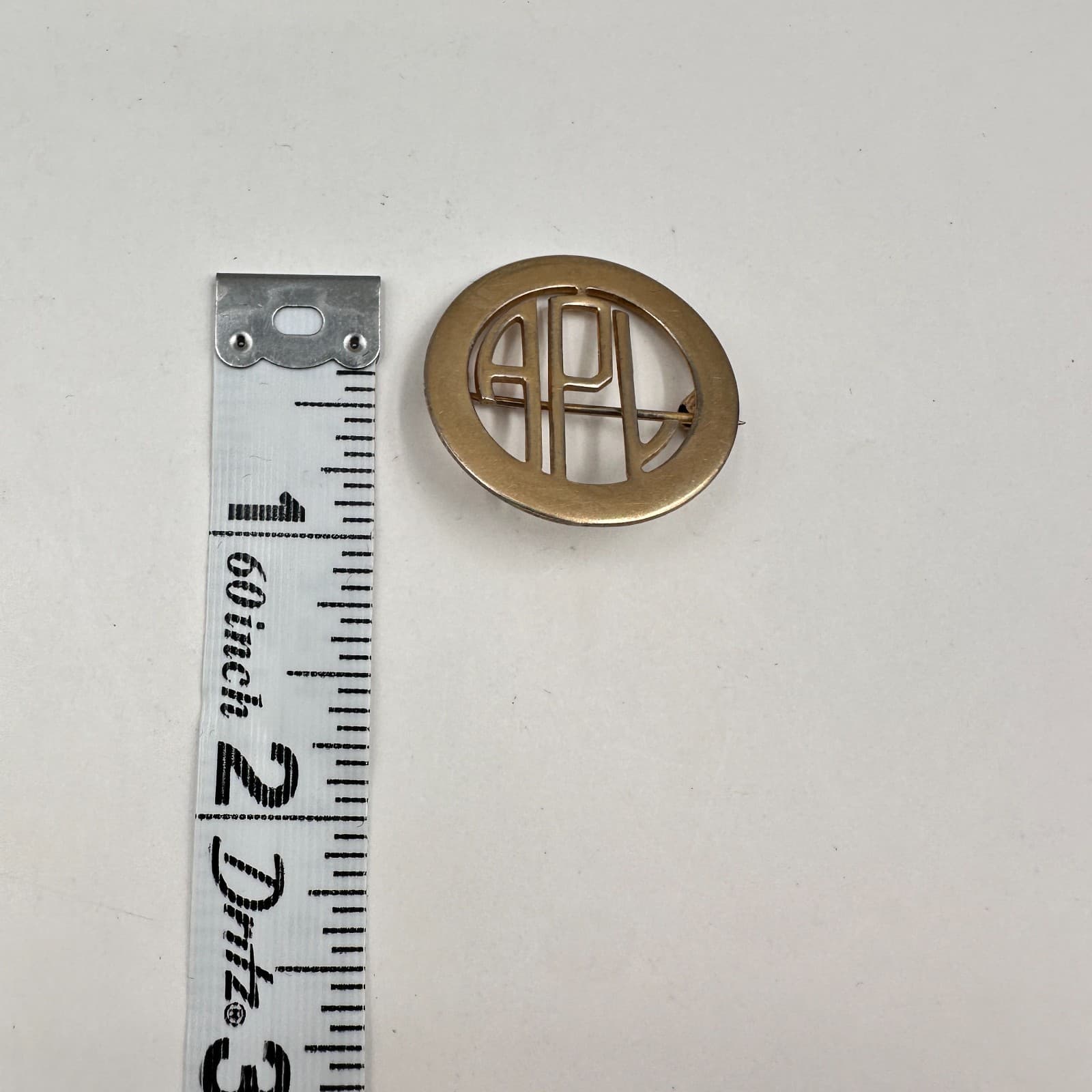 Vintage 90s Gold Tone Circle Monogram APL Initial Brooch Pin Women's Jewelry - Thumbnail 6
