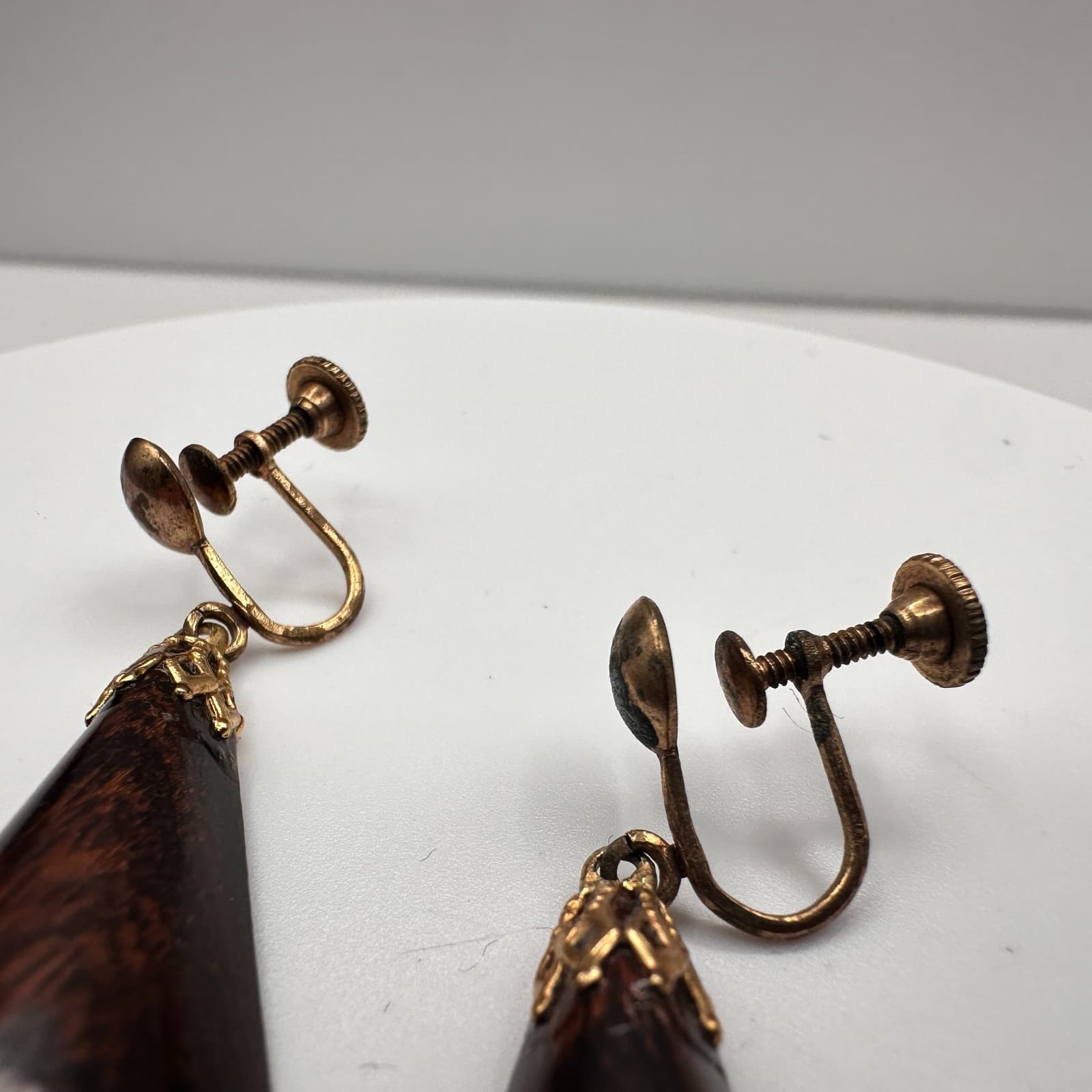 Vintage 90s Wooden Teardrop Dangle Earrings Gold Tone Women's Classic Jewelry - Thumbnail 3
