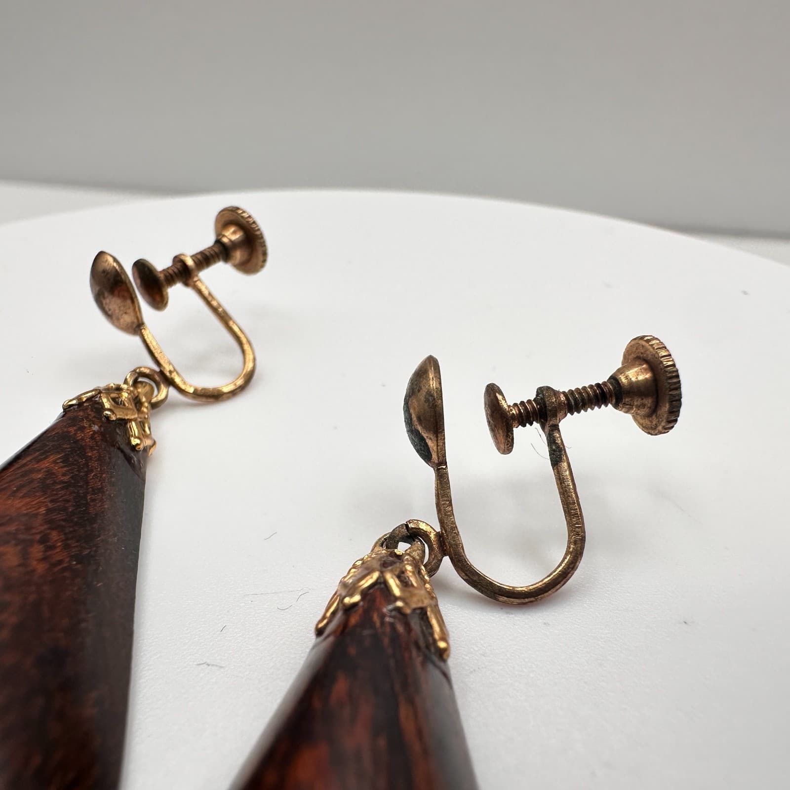 Vintage 90s Wooden Teardrop Dangle Earrings Gold Tone Women's Classic Jewelry - Thumbnail 4