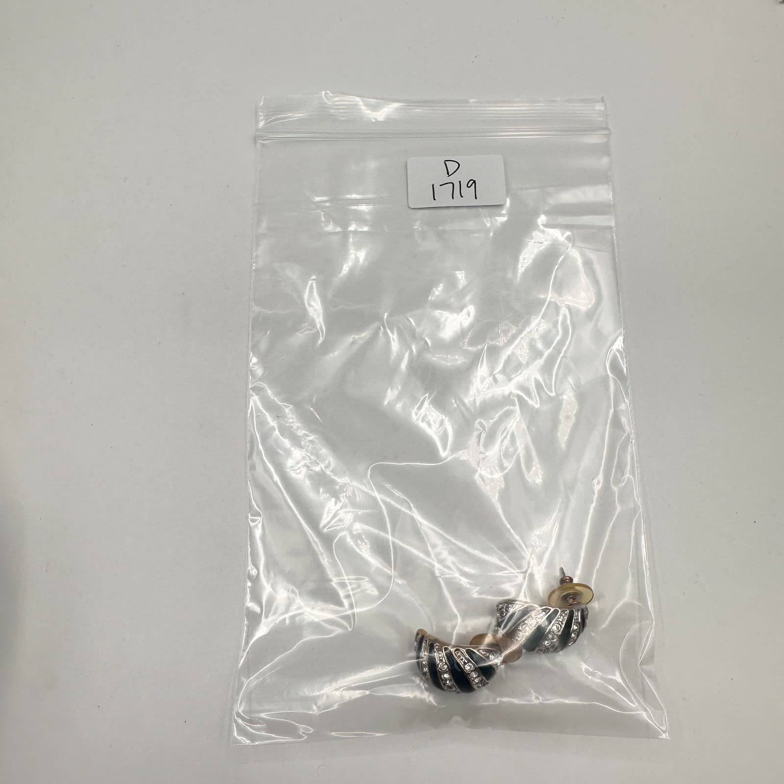 Vintage 80s Teal Blue Enamel Silver Tone Rhinestone Half Hoop Earrings Jewelry - Thumbnail 8