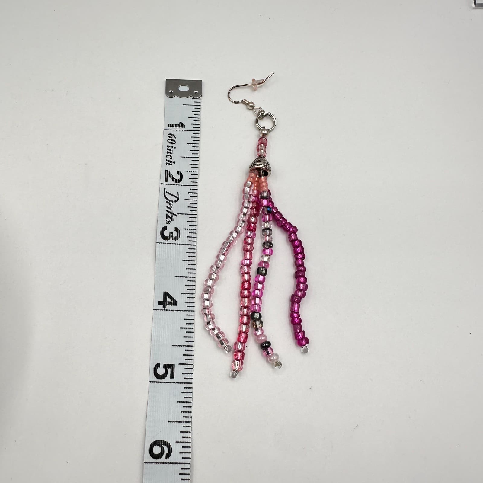Vintage Y2K Beaded Tassel Dangle Earrings Silver Tone Boho Statement Jewelry - Thumbnail 8