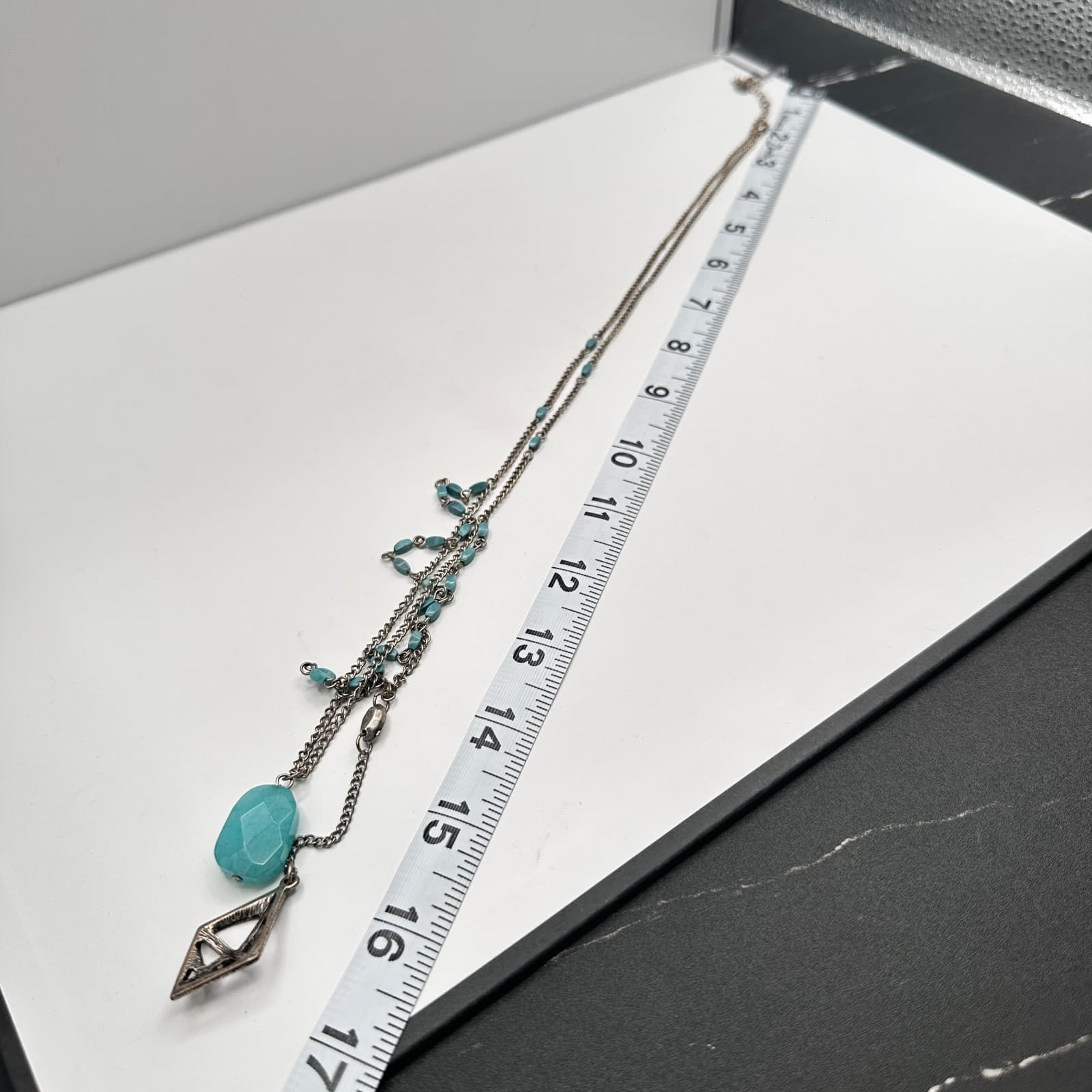 Vintage Y2K Multi Stand Necklace Silver Tone Faux Turquoise Blue Stone Jewelry - Thumbnail 9