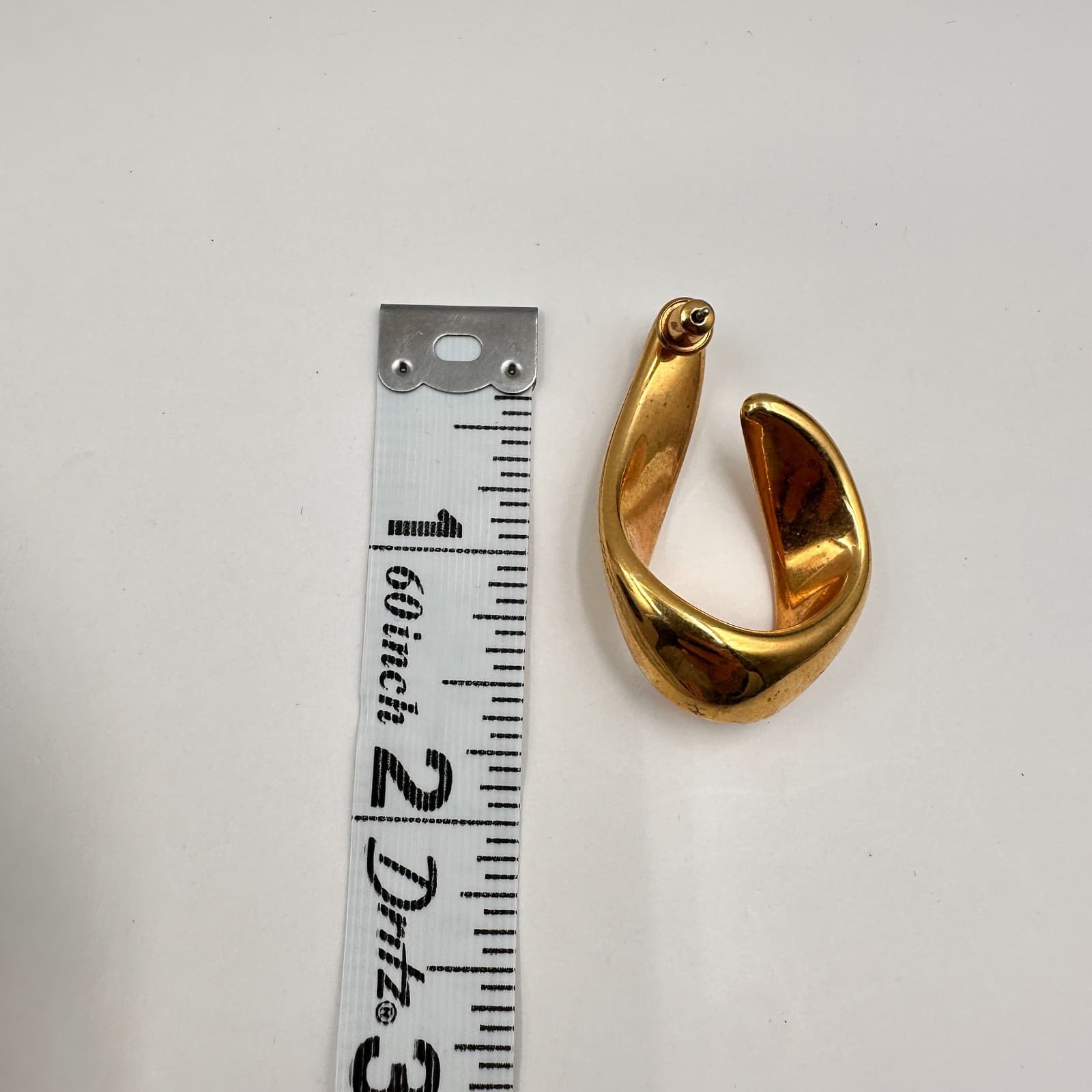 Vintage 90s Puffy Gold Tone Curled Ribbon Hoop Earrings Women's Classic Jewelry - Thumbnail 8