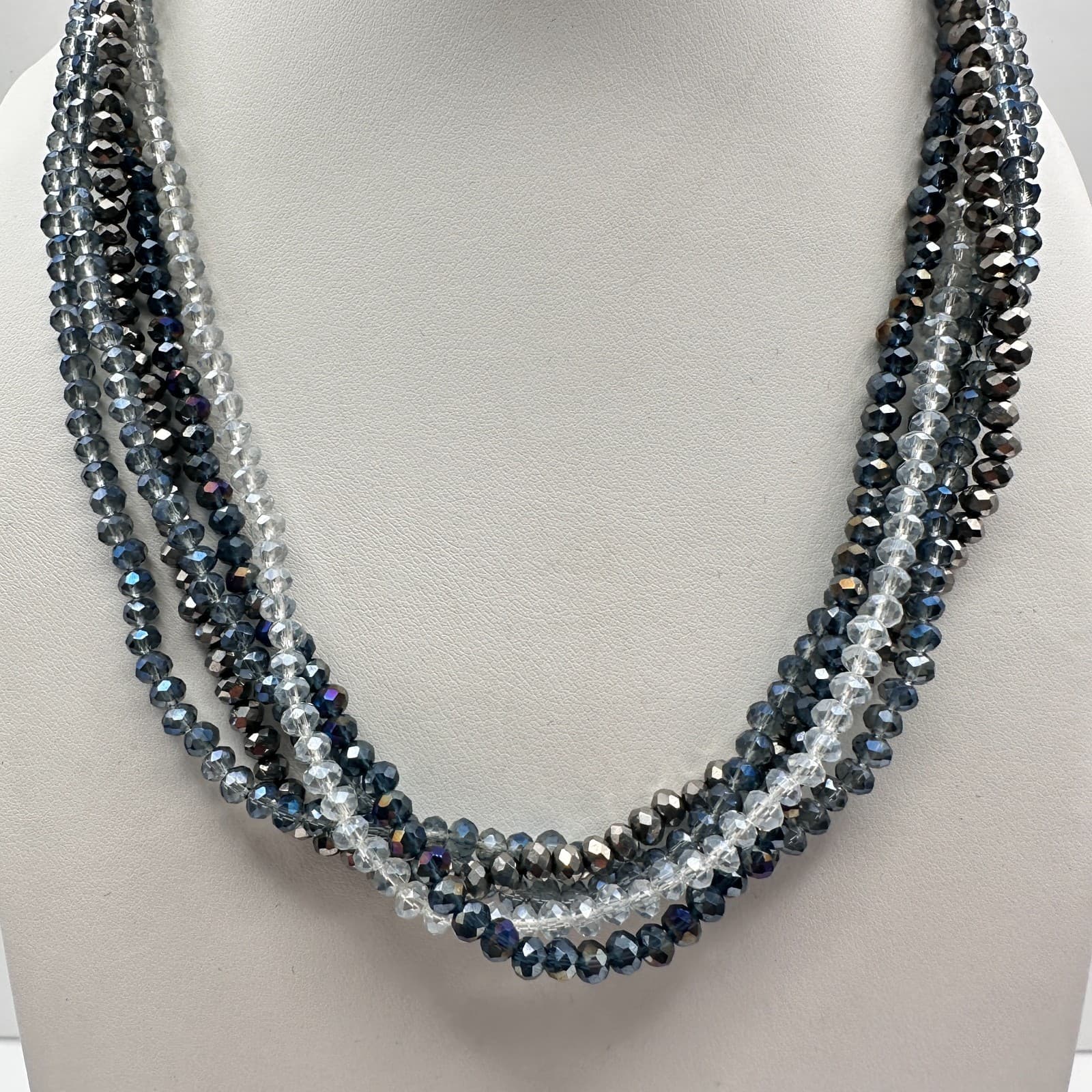 Vintage Y2K Multi-Strand Faceted Glass Beaded Necklace Statement Women's Jewelry - Thumbnail 2