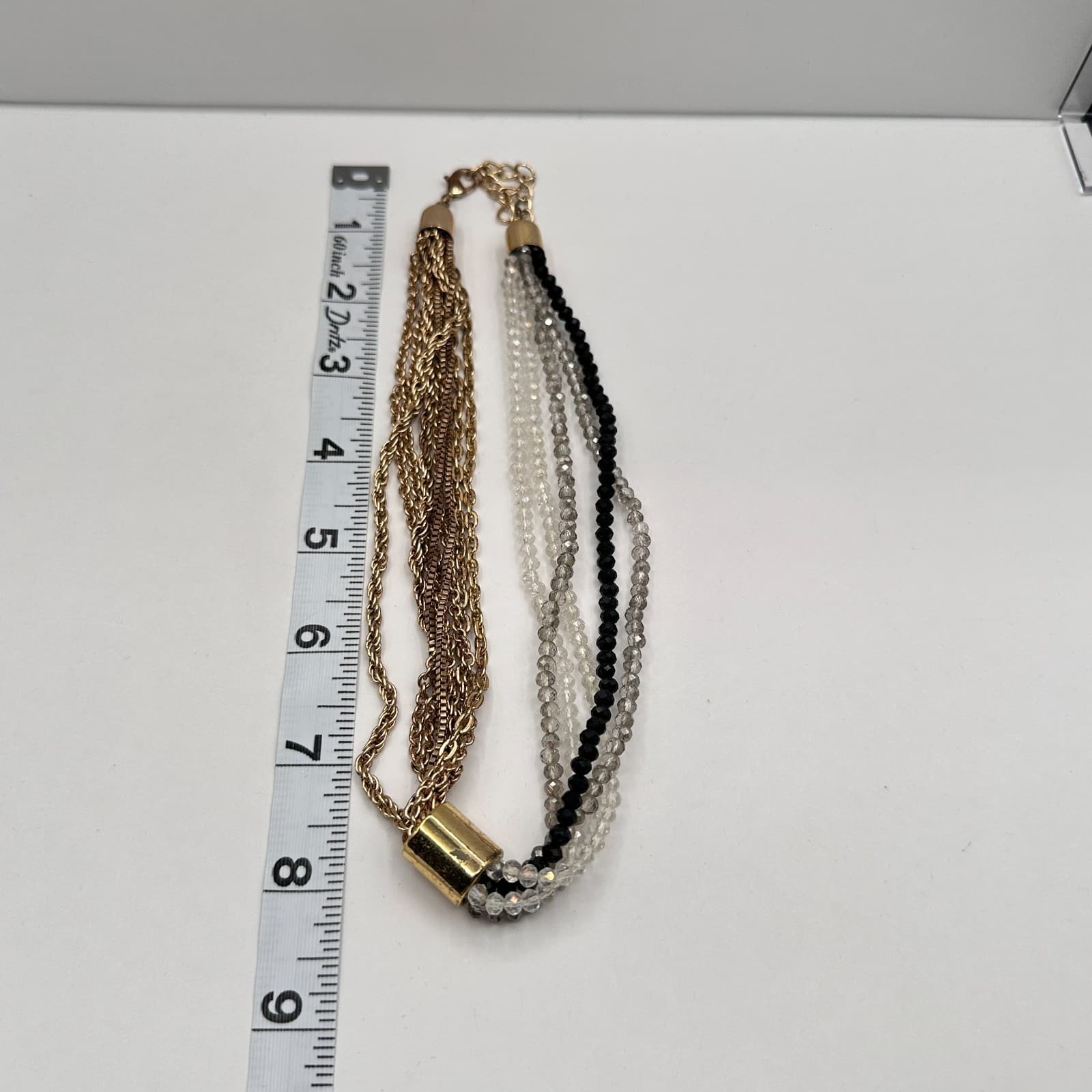 Vintage Y2K Collar Necklace Gold Tone Multi Strand Chain Crystal Beaded Jewelry - Thumbnail 11