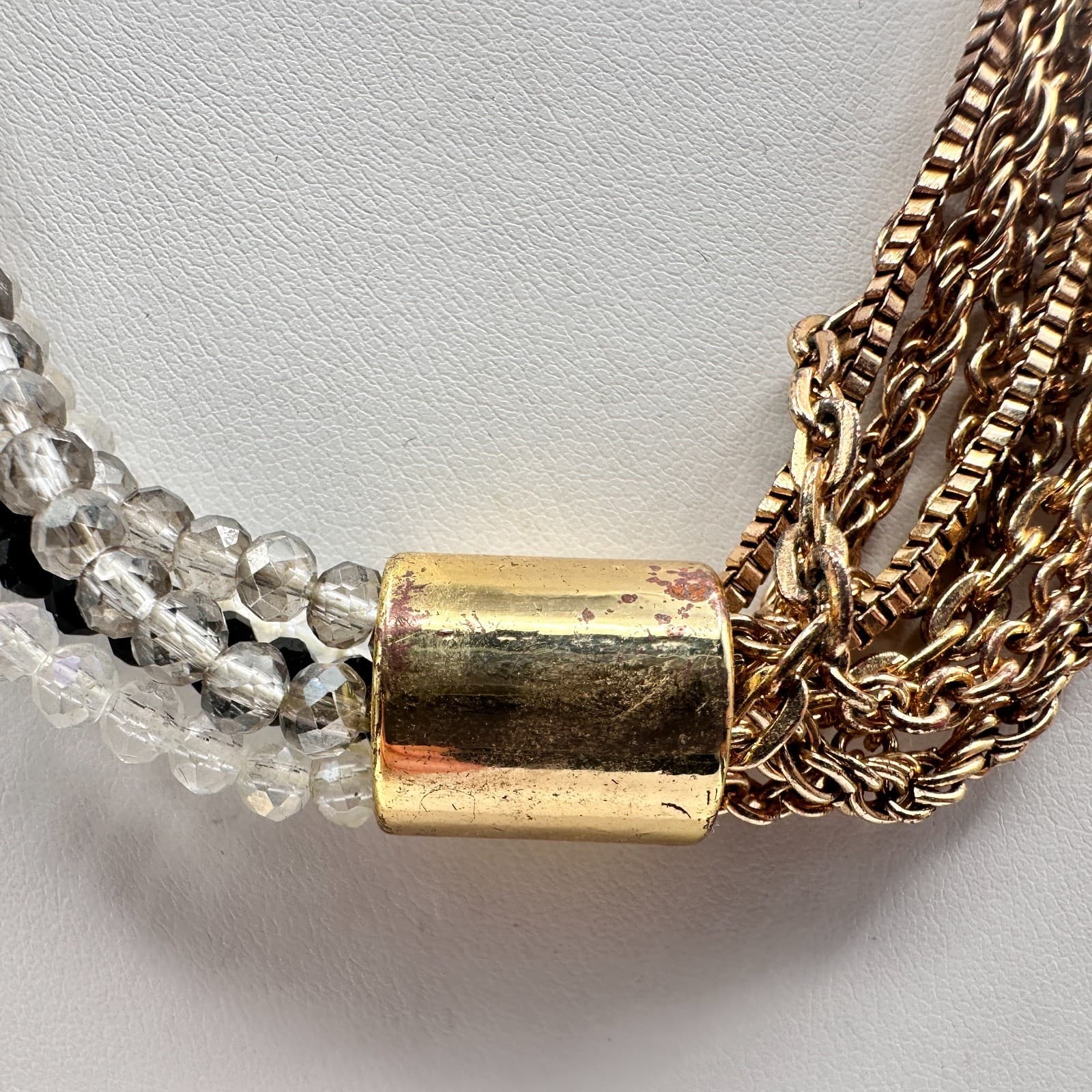Vintage Y2K Collar Necklace Gold Tone Multi Strand Chain Crystal Beaded Jewelry - Thumbnail 3