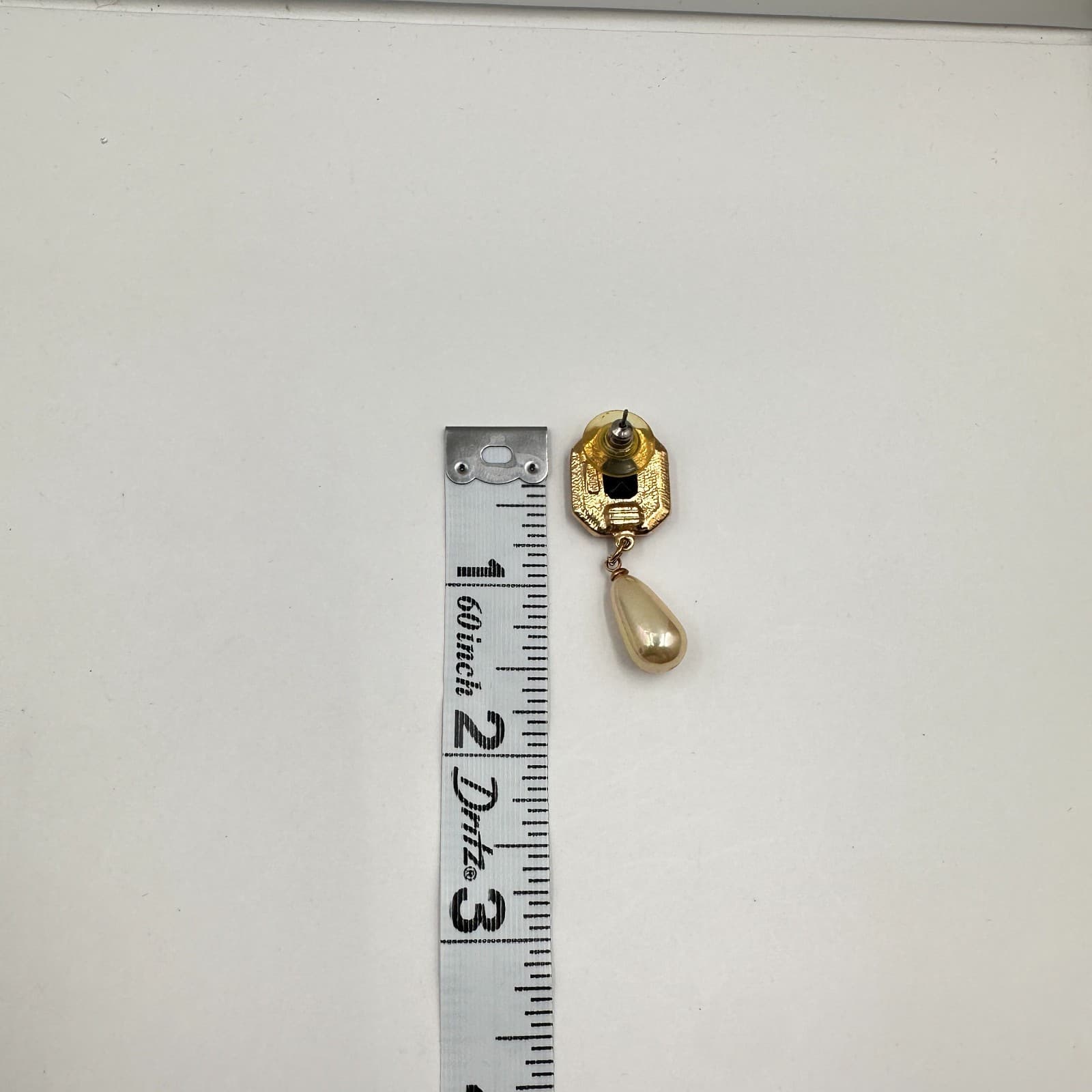 Vintage 90s Roman Gold Tone Black Onyx Glass Crystal Faux Pearl Dangle Earrings - Thumbnail 8