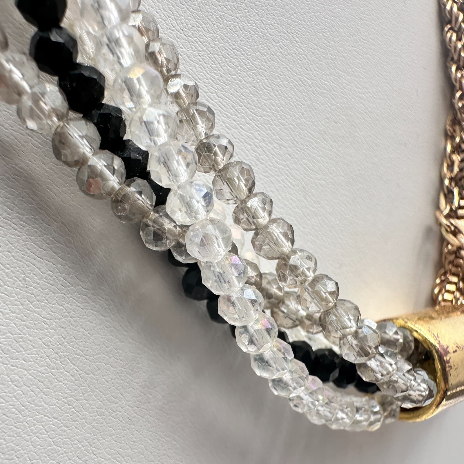 Vintage Y2K Collar Necklace Gold Tone Multi Strand Chain Crystal Beaded Jewelry - Thumbnail 8