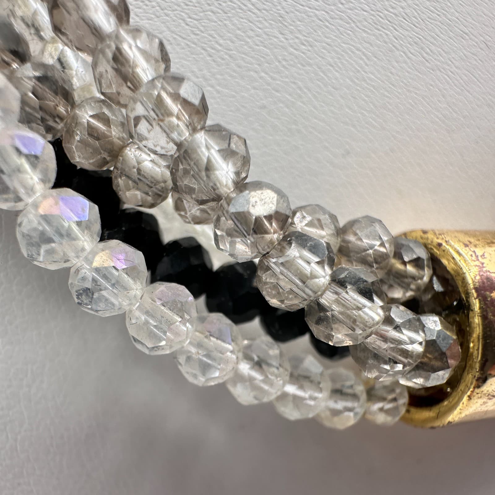 Vintage Y2K Collar Necklace Gold Tone Multi Strand Chain Crystal Beaded Jewelry - Thumbnail 4