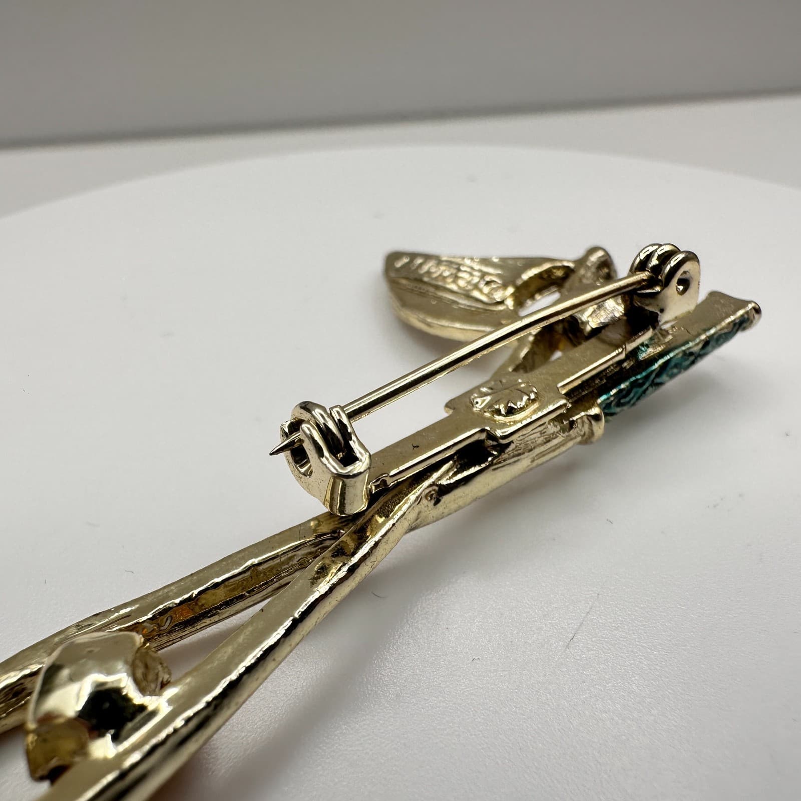 Vintage 90s Gerry's Golf Club Flag Brooch Pin Gold Tone Amber Rhinestone Jewelry - Thumbnail 5