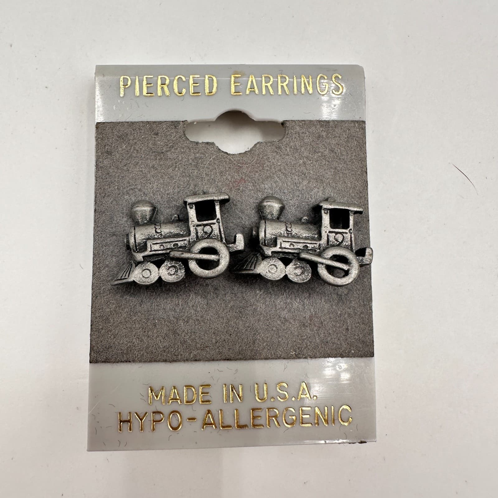 Vintage 90s Silver Tone Steam Locomotive Train Stud Earrings Women's Jewelry - Image 1